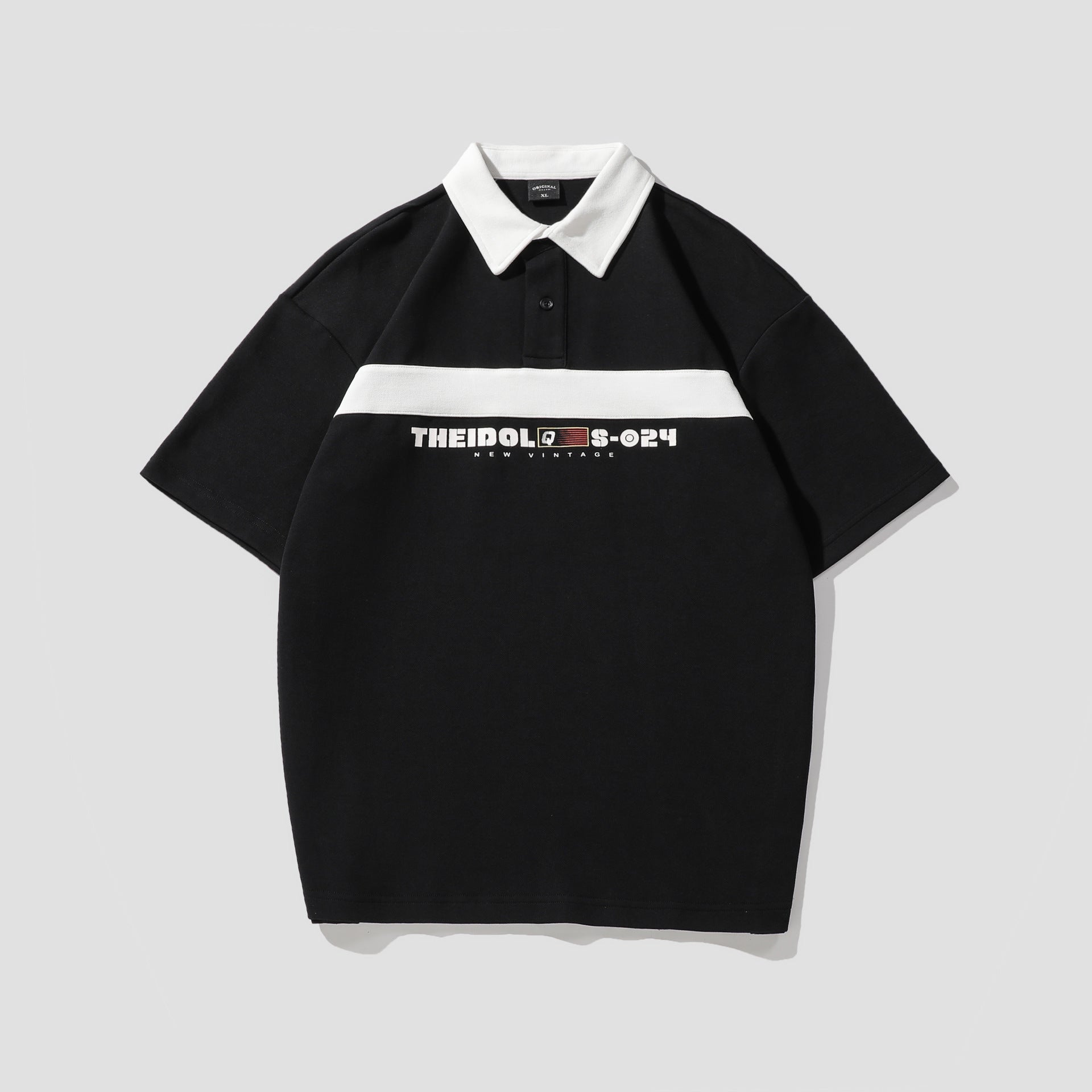Vintage Stripe Stitching Contrast Color Loose Fashion Brand Lapel T-shirt