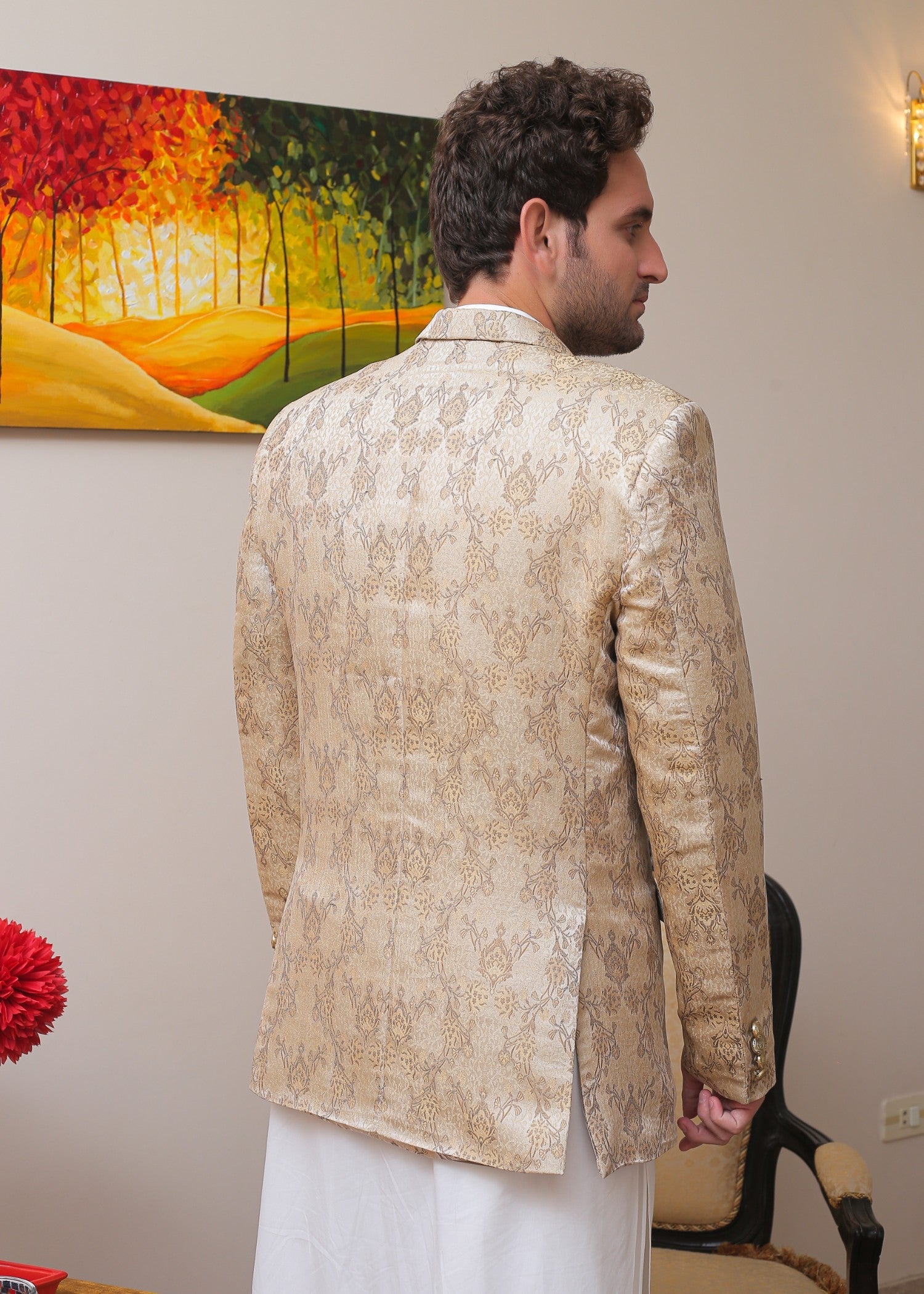 banarsi silk Prince Coat in Beige
