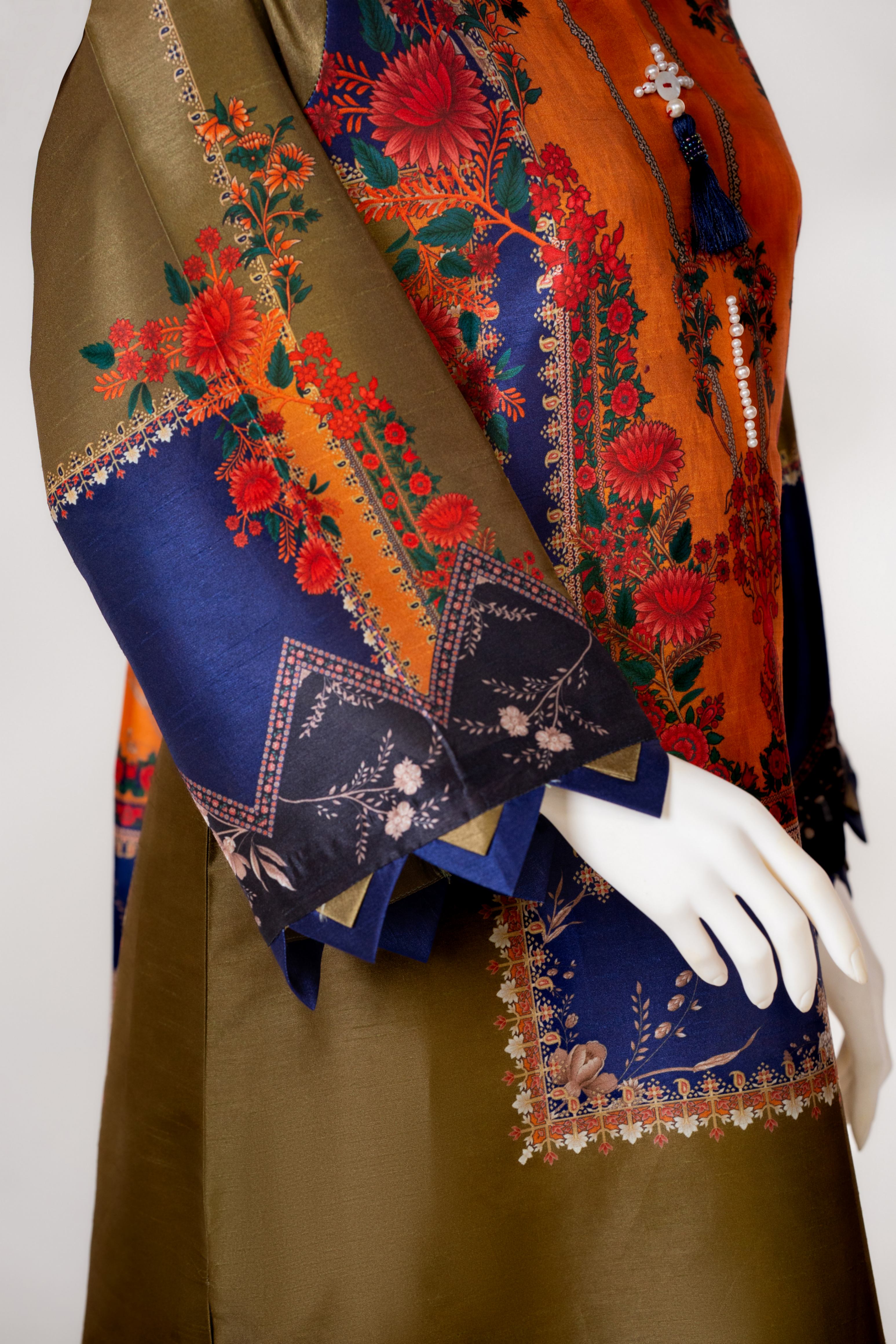 silk Kurta Set in Olive green