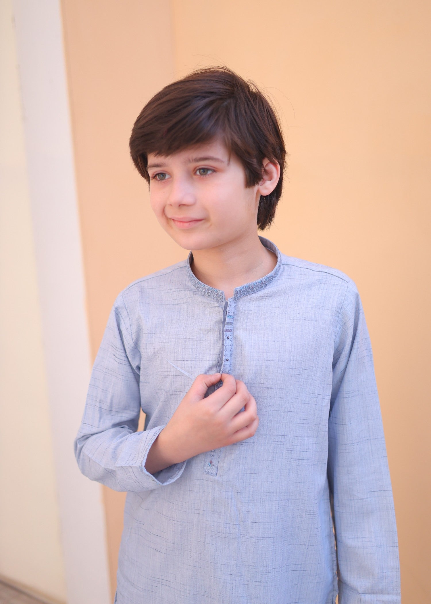 textured wash & wear Kurta Set in Ice blue