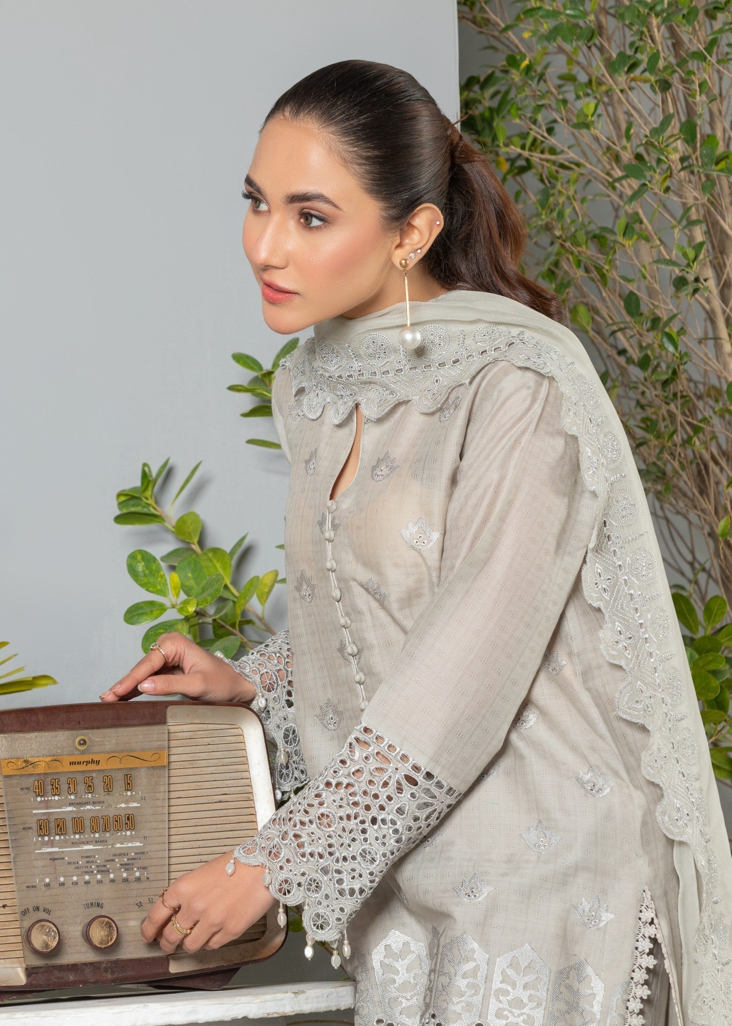 chikankari cotton Kurta Set in Grey