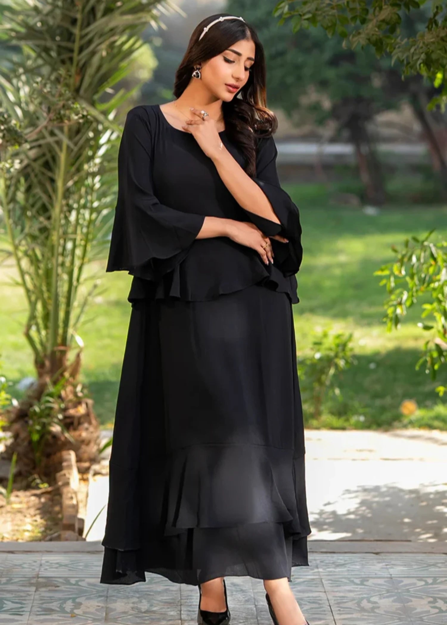 seersucker Dress in Black