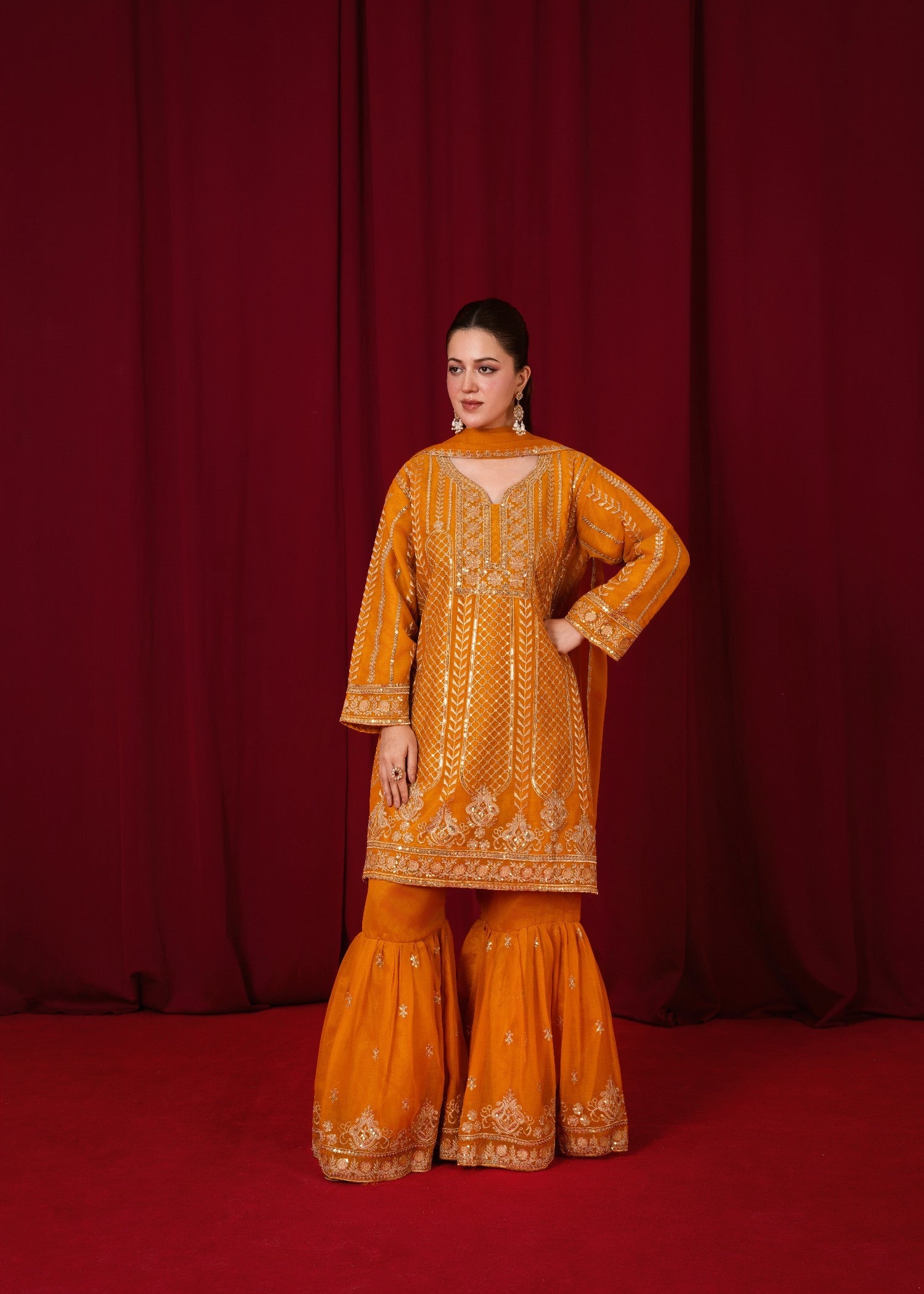 chiffon Gharara in Orange