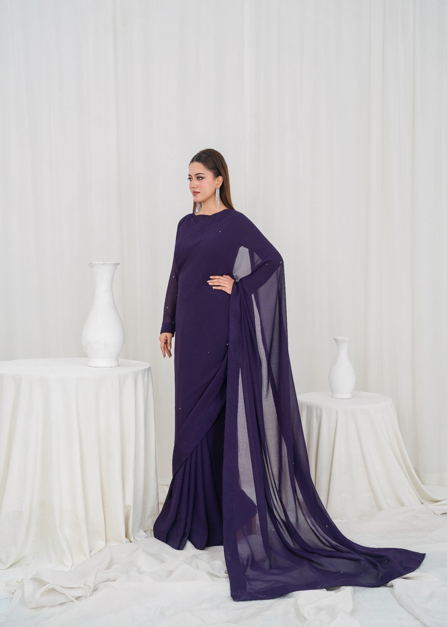 chiffon Saree in Royal purple