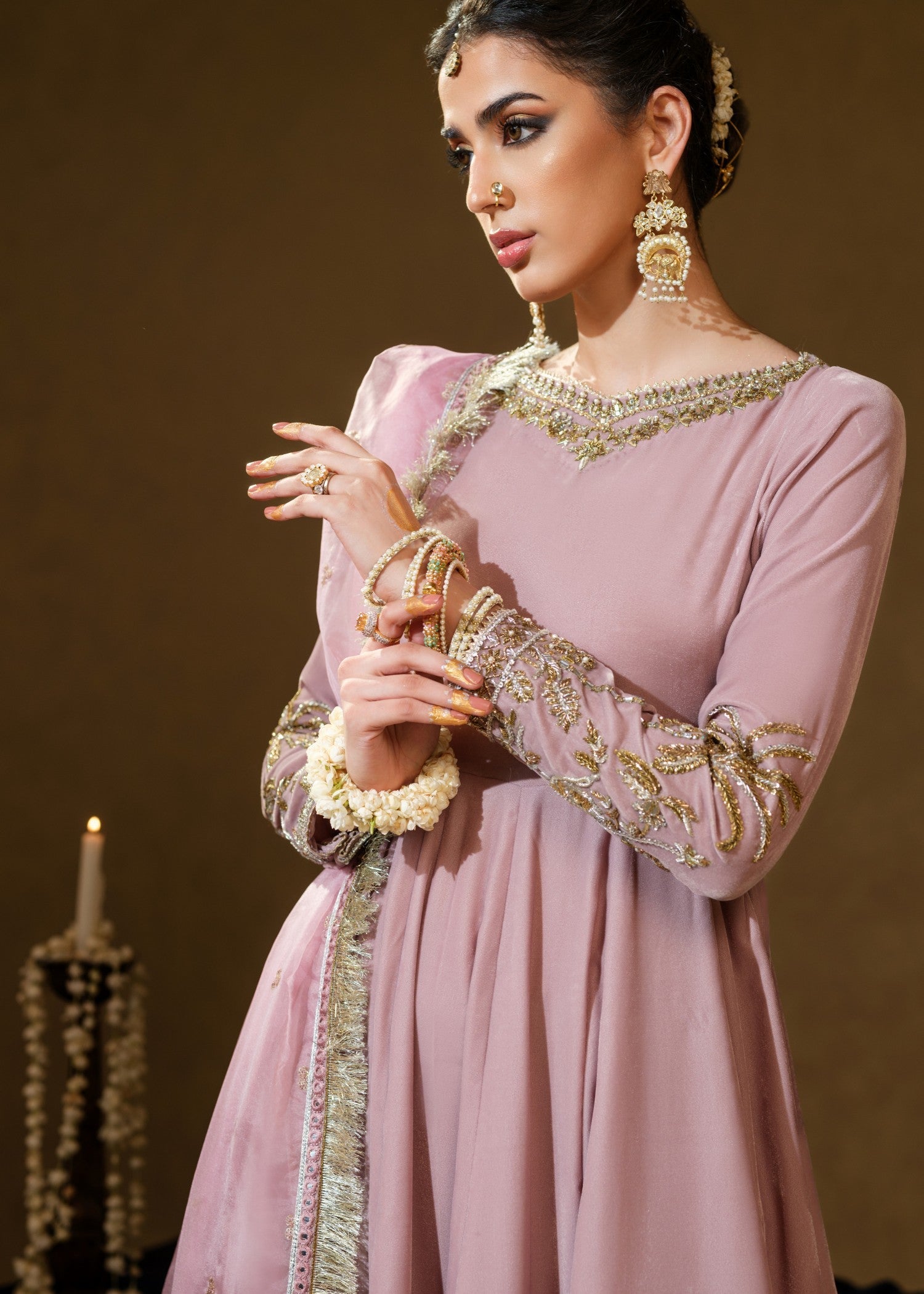 velvet Anarkali in Pink