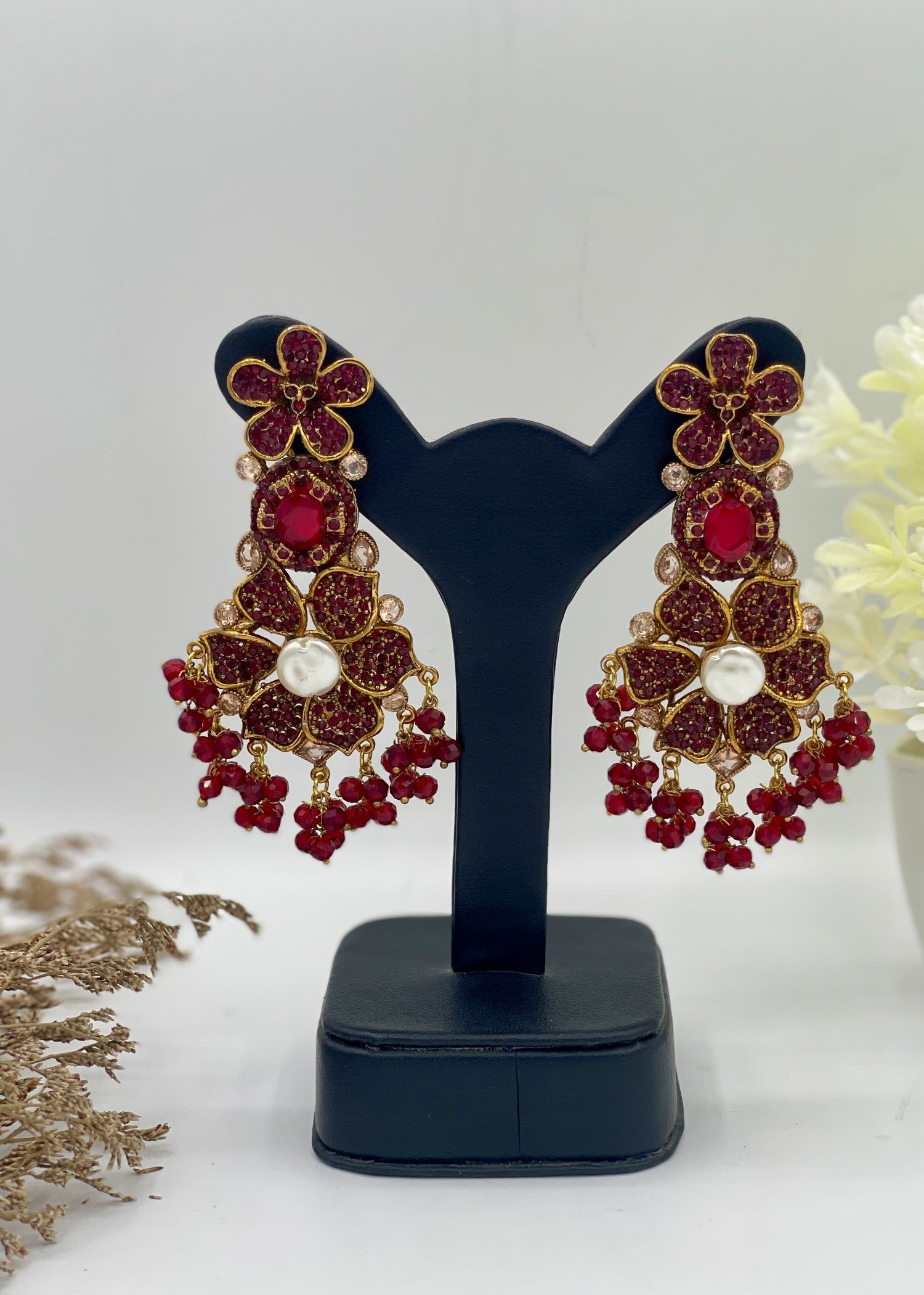Earrings in Red Color by - Trendy Women Earrings OZS9614