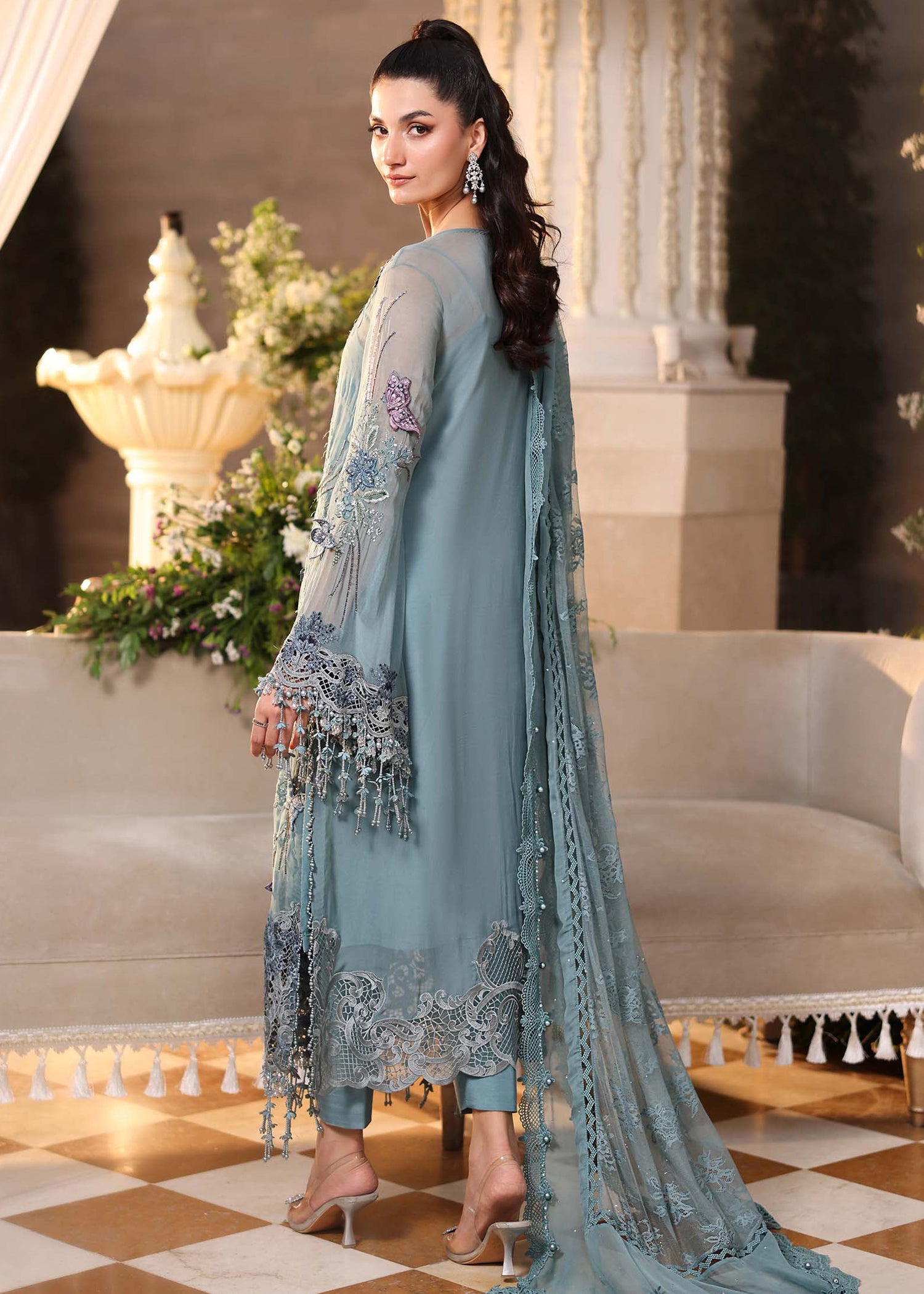 chiffon Unstitched in Light blue