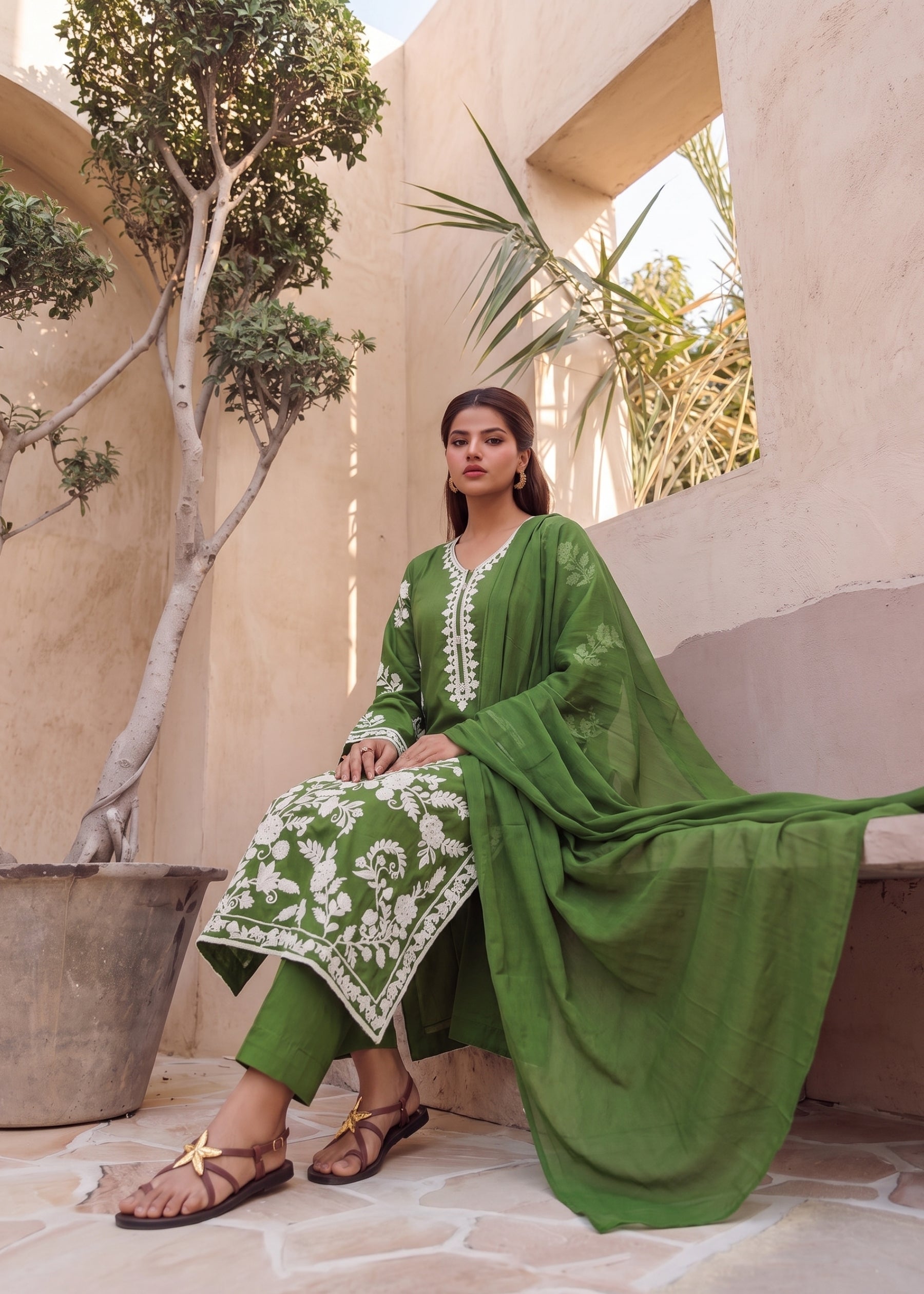 linen Kurta Set in Sea green