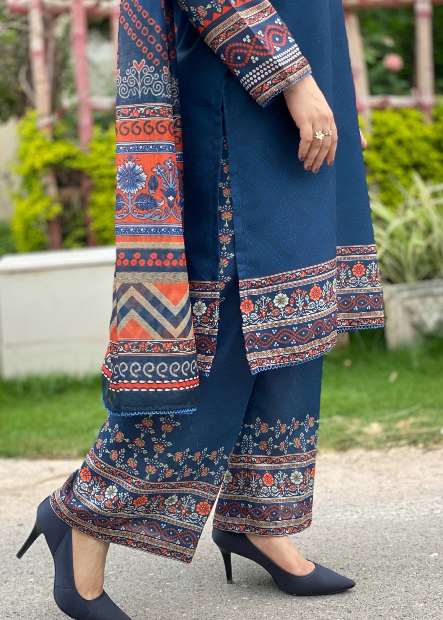 silk finish lawn Kurta Set in Blue