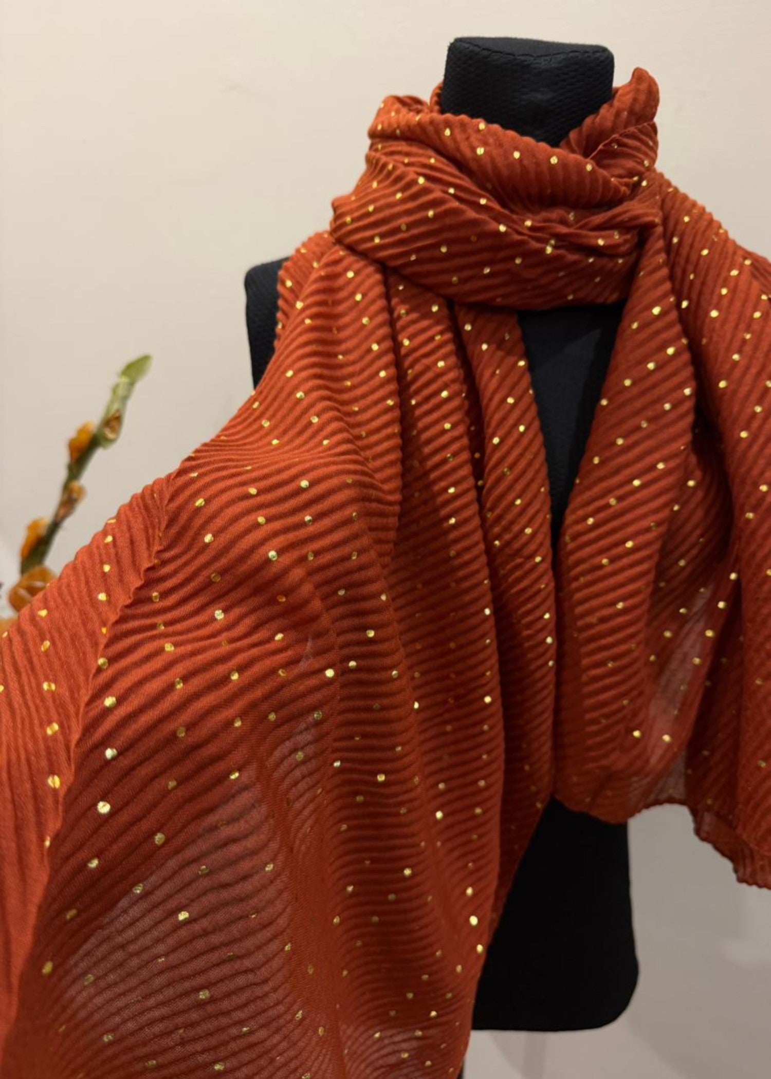 textured lawn Hijab in Rust orange