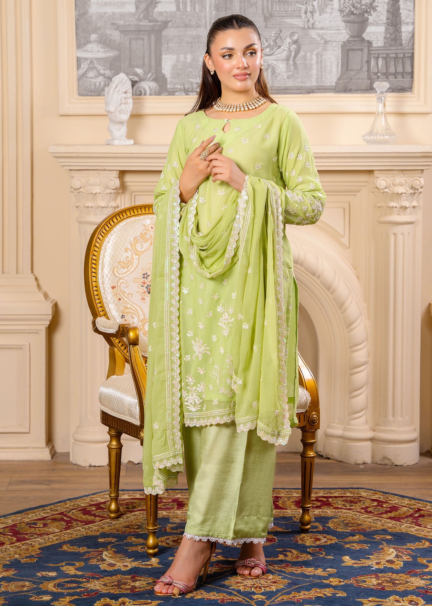 crinkle Kurta Set in Apple green