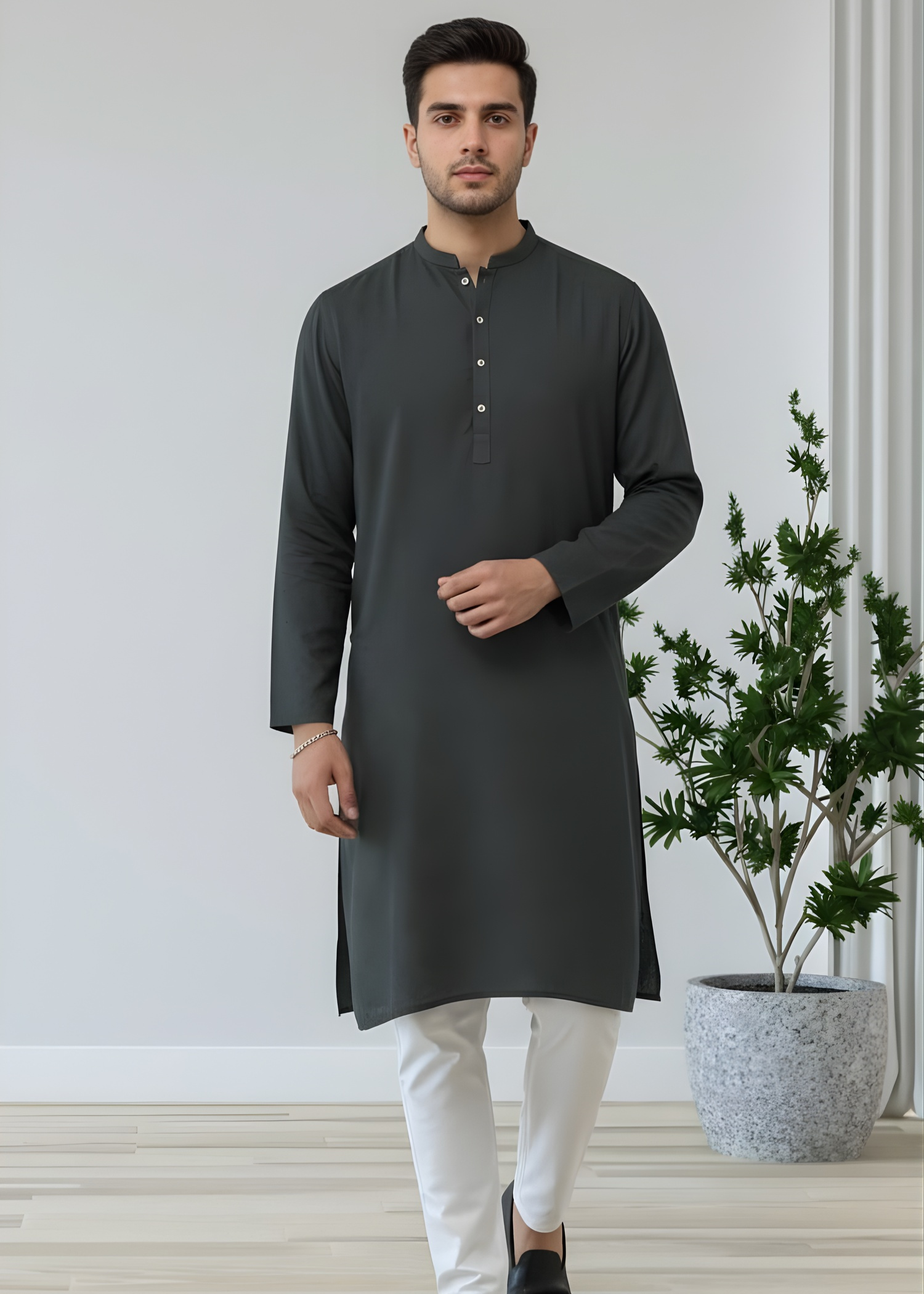 cotton dobby Kurta in Charcoal black