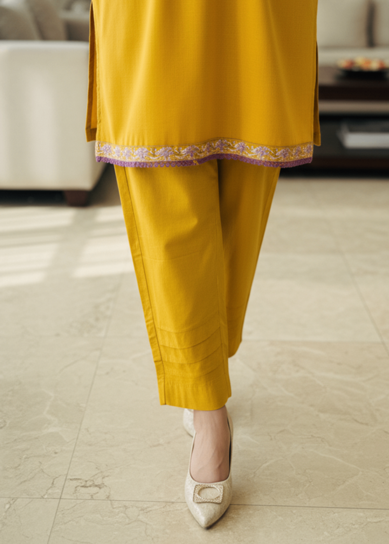 dhanak Kurta Set in Lemon