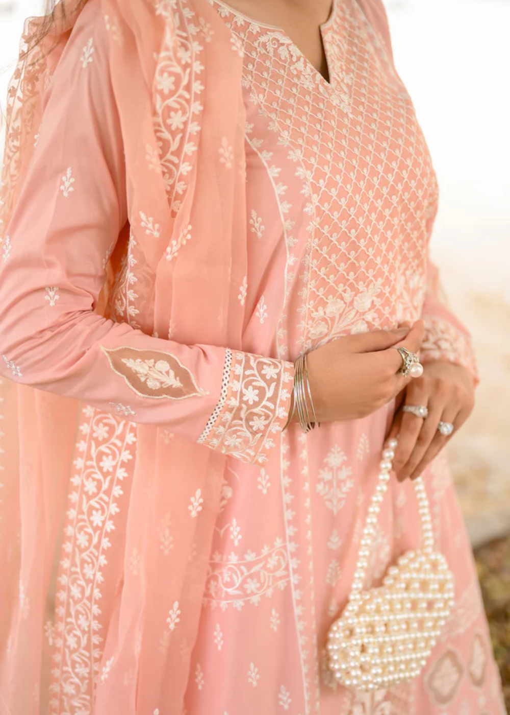 lawn Kurta Set in Rose pink