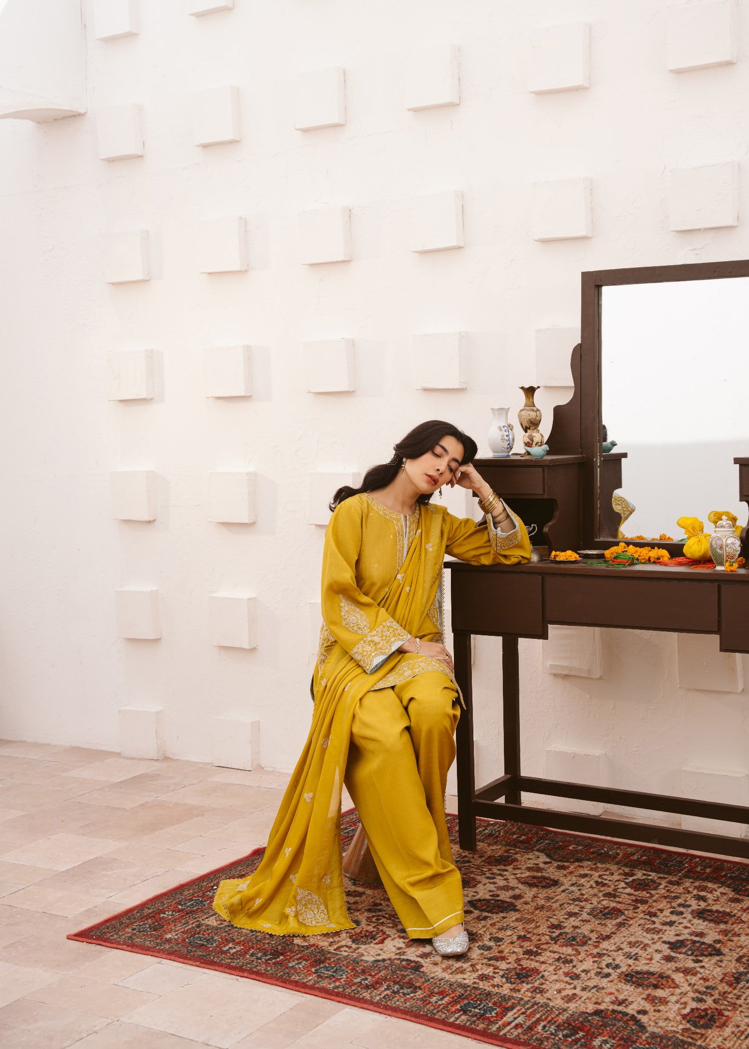 raw silk Kurta Set in Marigold