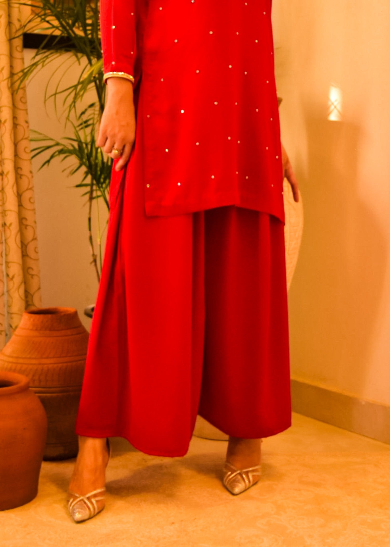 silk Kurta Set in Venetian red