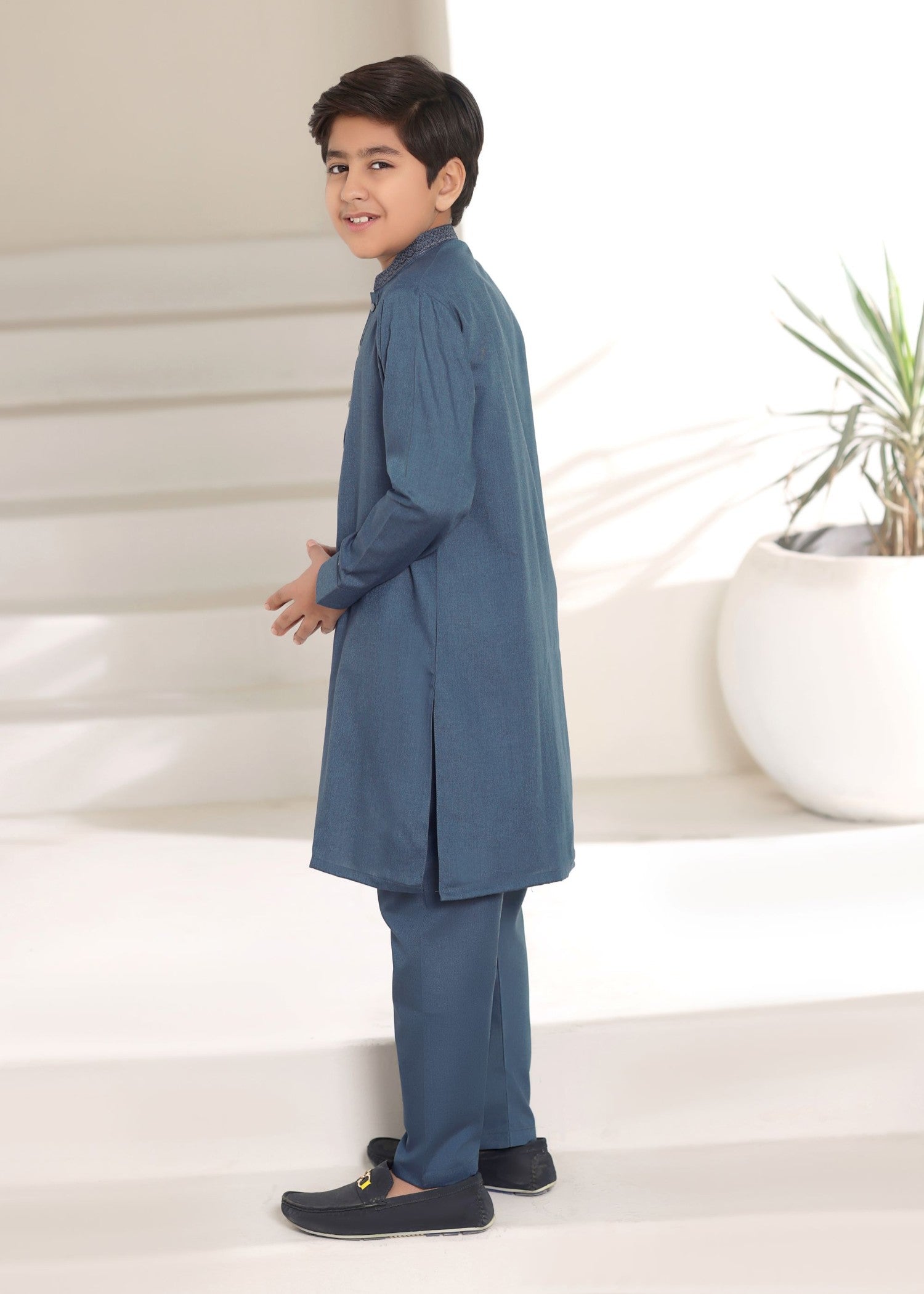 wash & wear Kurta Set in Steel blue