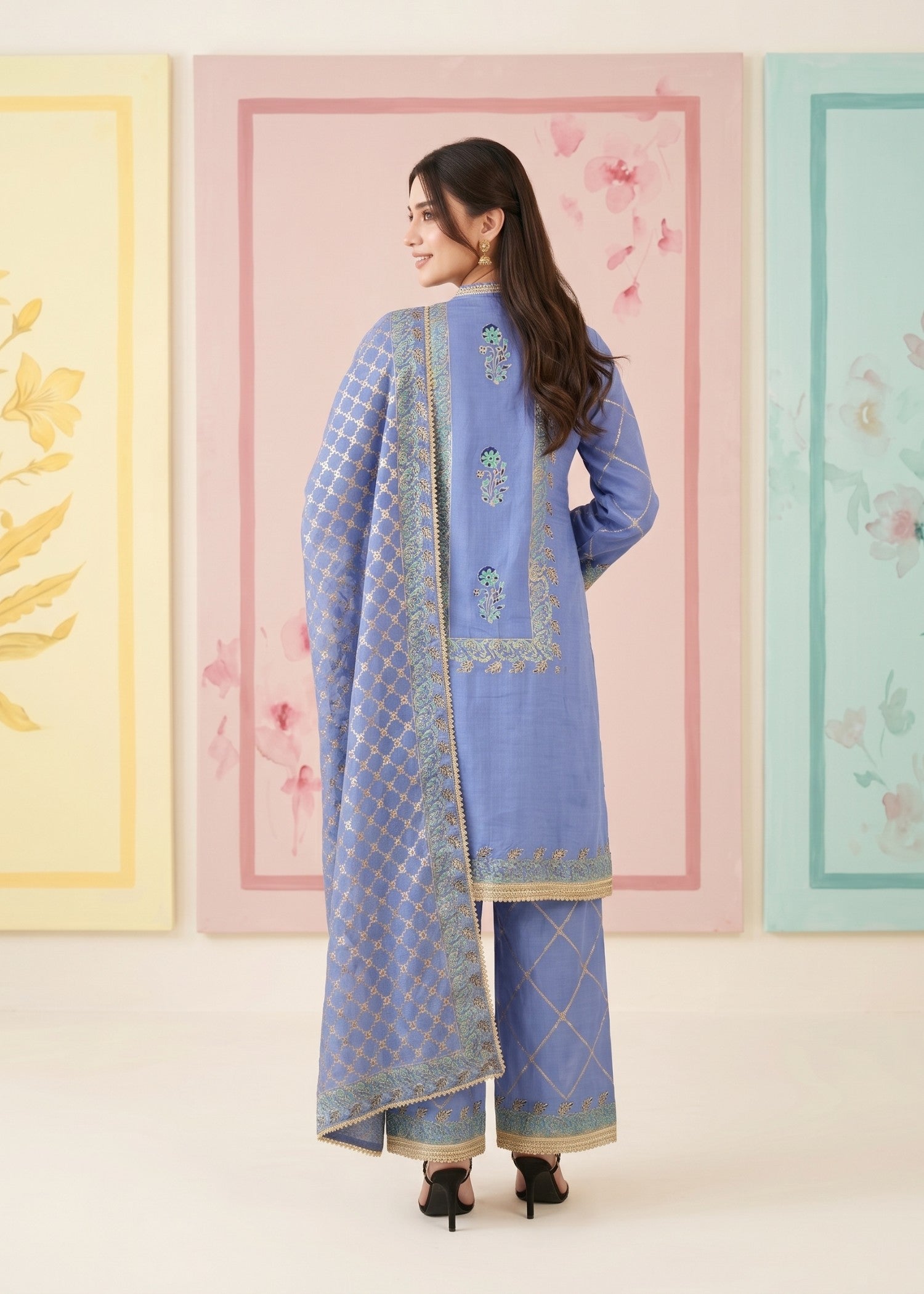 pk raw silk Kurta Set in Cornflower blue