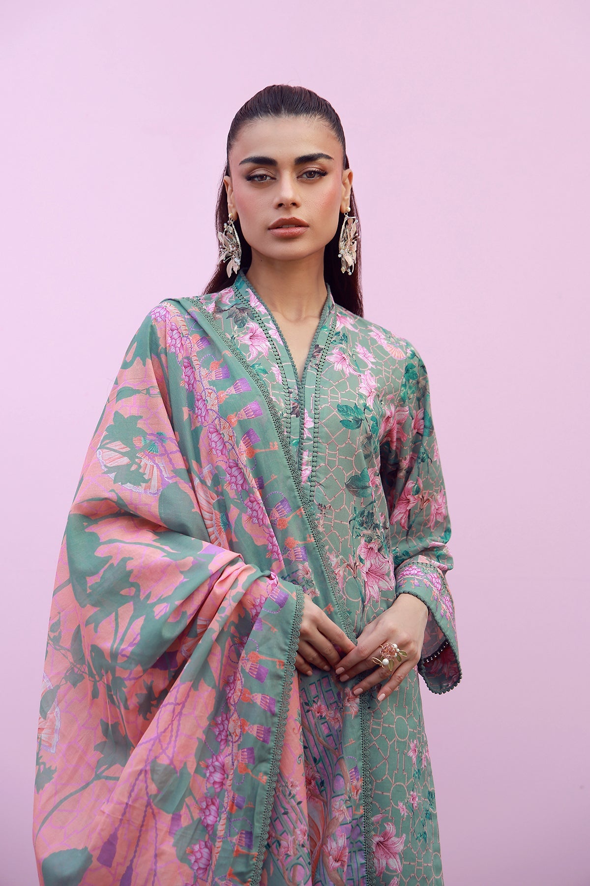 Mirha Lawn – Olive Blush Reverie