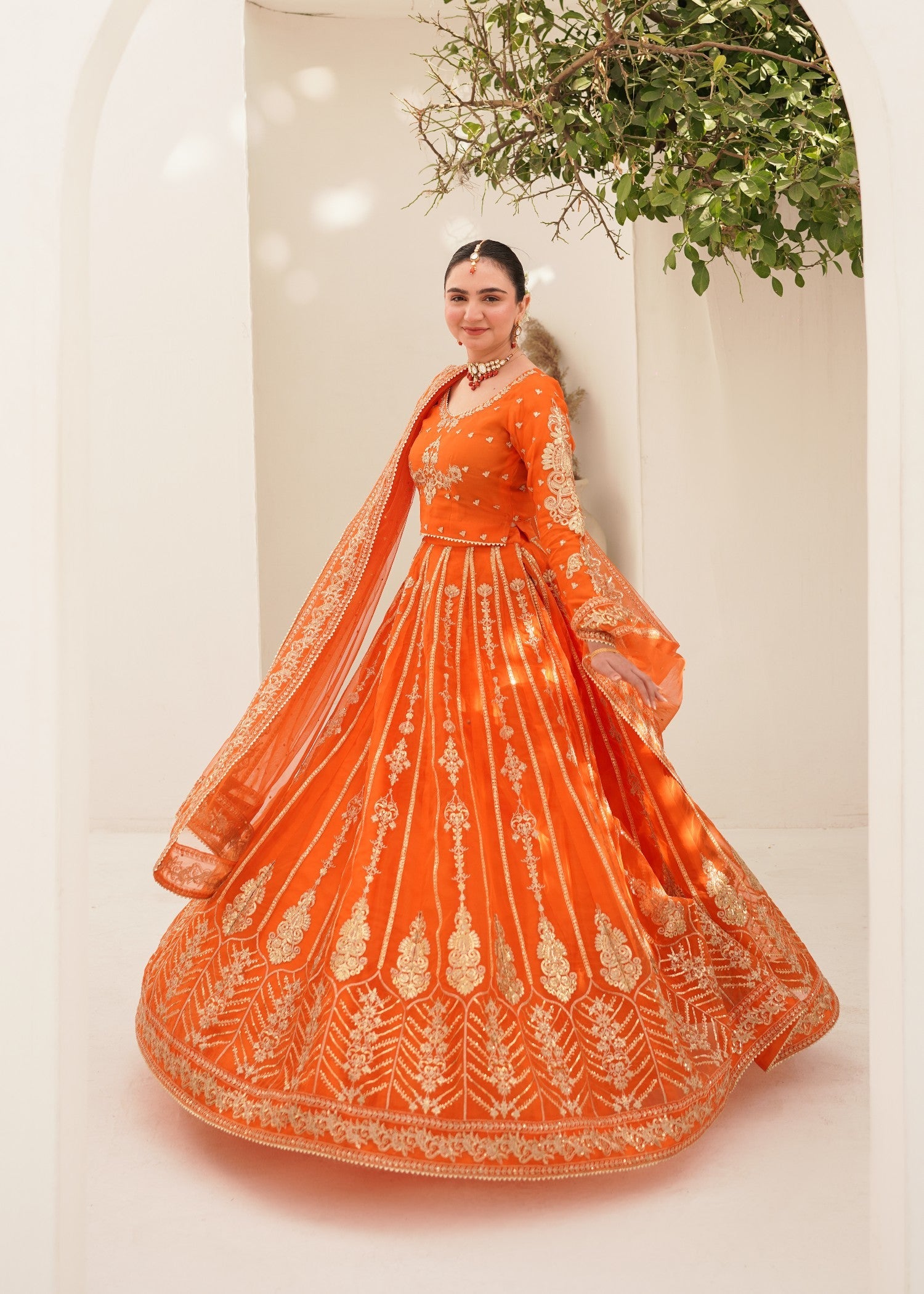 organza silk Lehenga in Orange