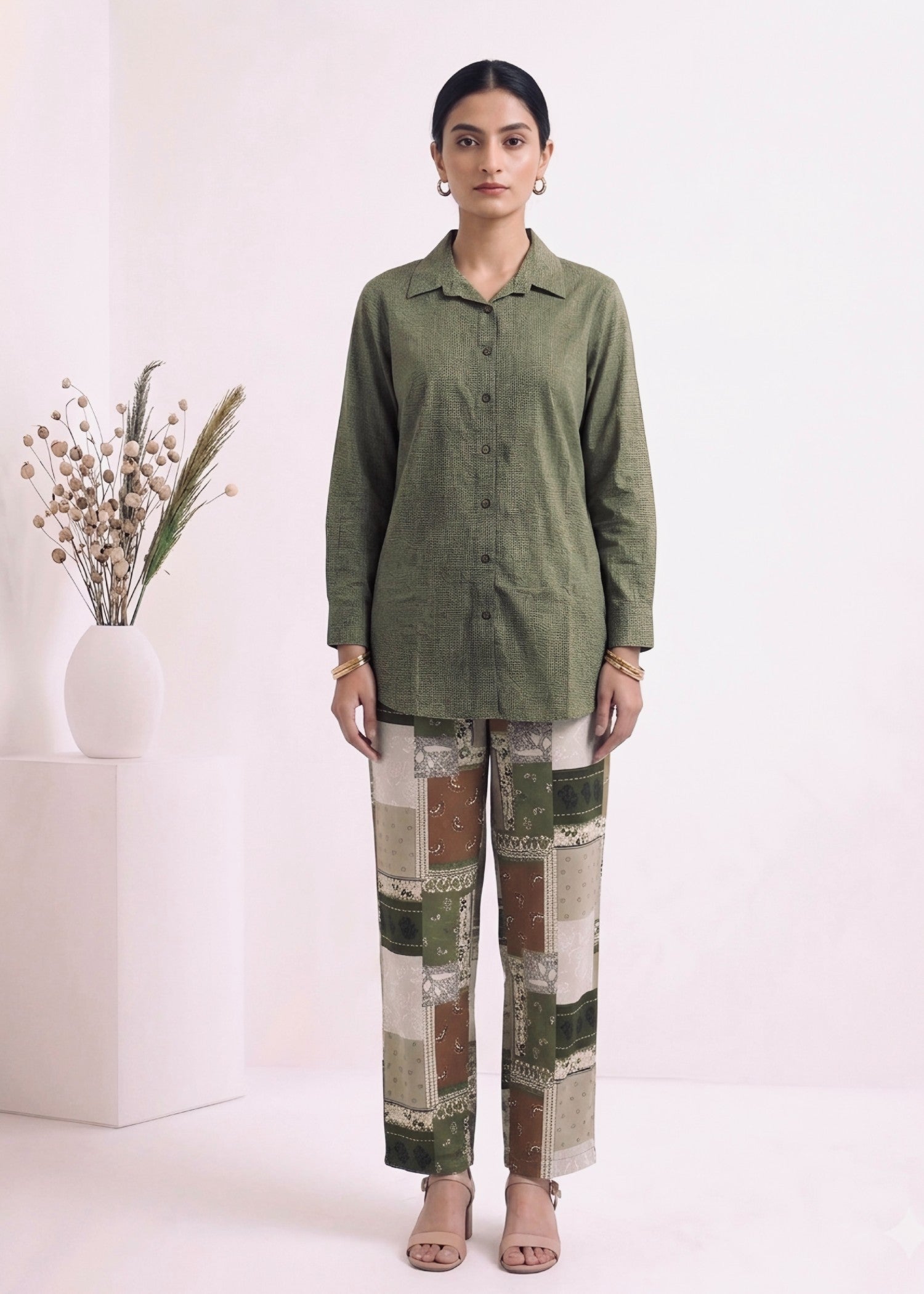 lawn cotton Co Ord Sets in Olive green