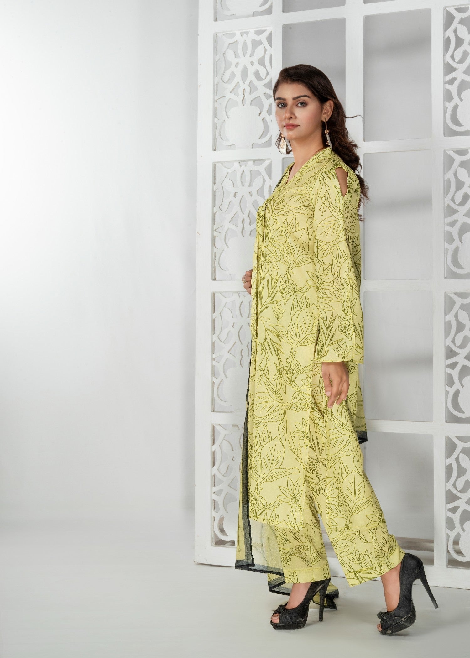 cotton Kurta Set in Yellow green