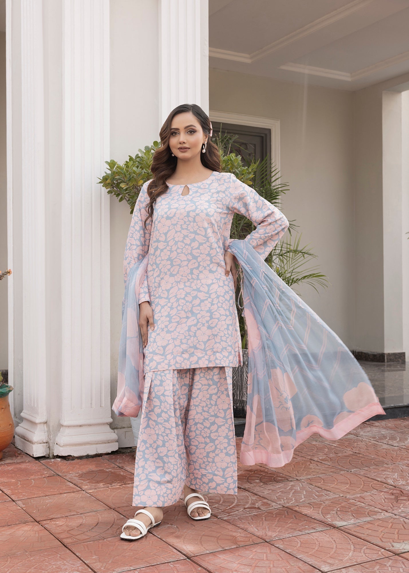 cotton viscose Unstitched in Baby pink