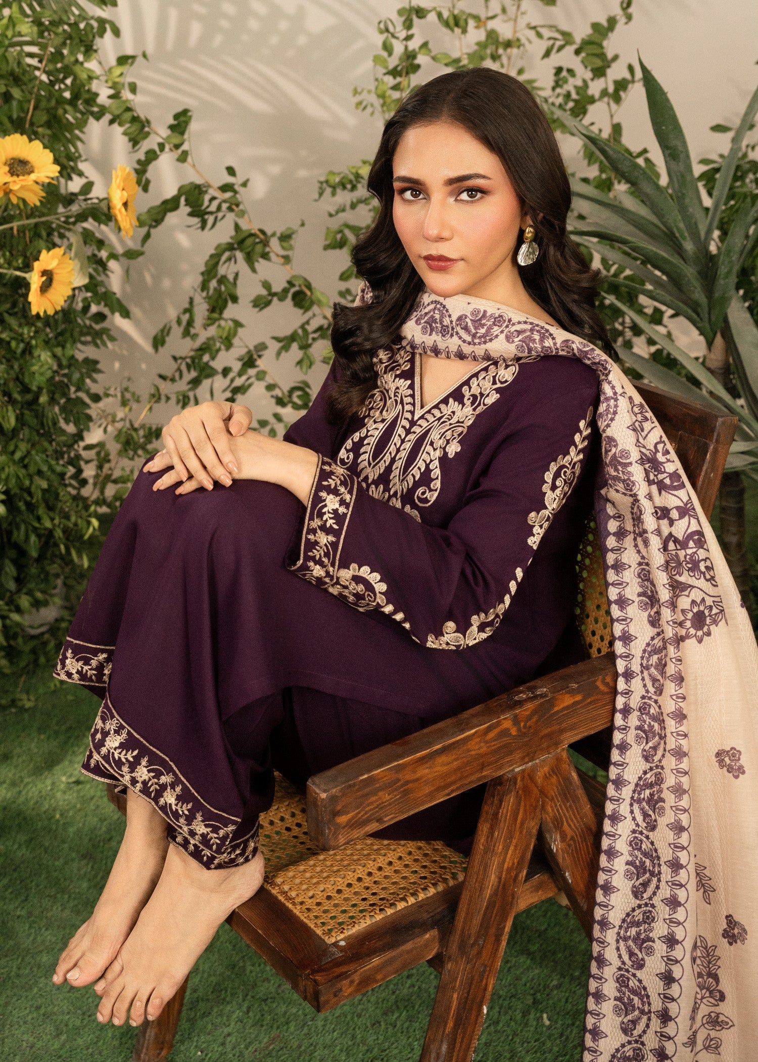 dhanak Kurta Set in Plum purple