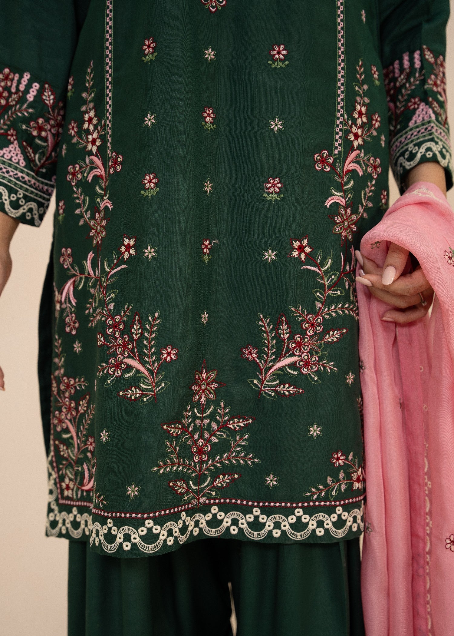raw silk Kurta Set in Bottle green