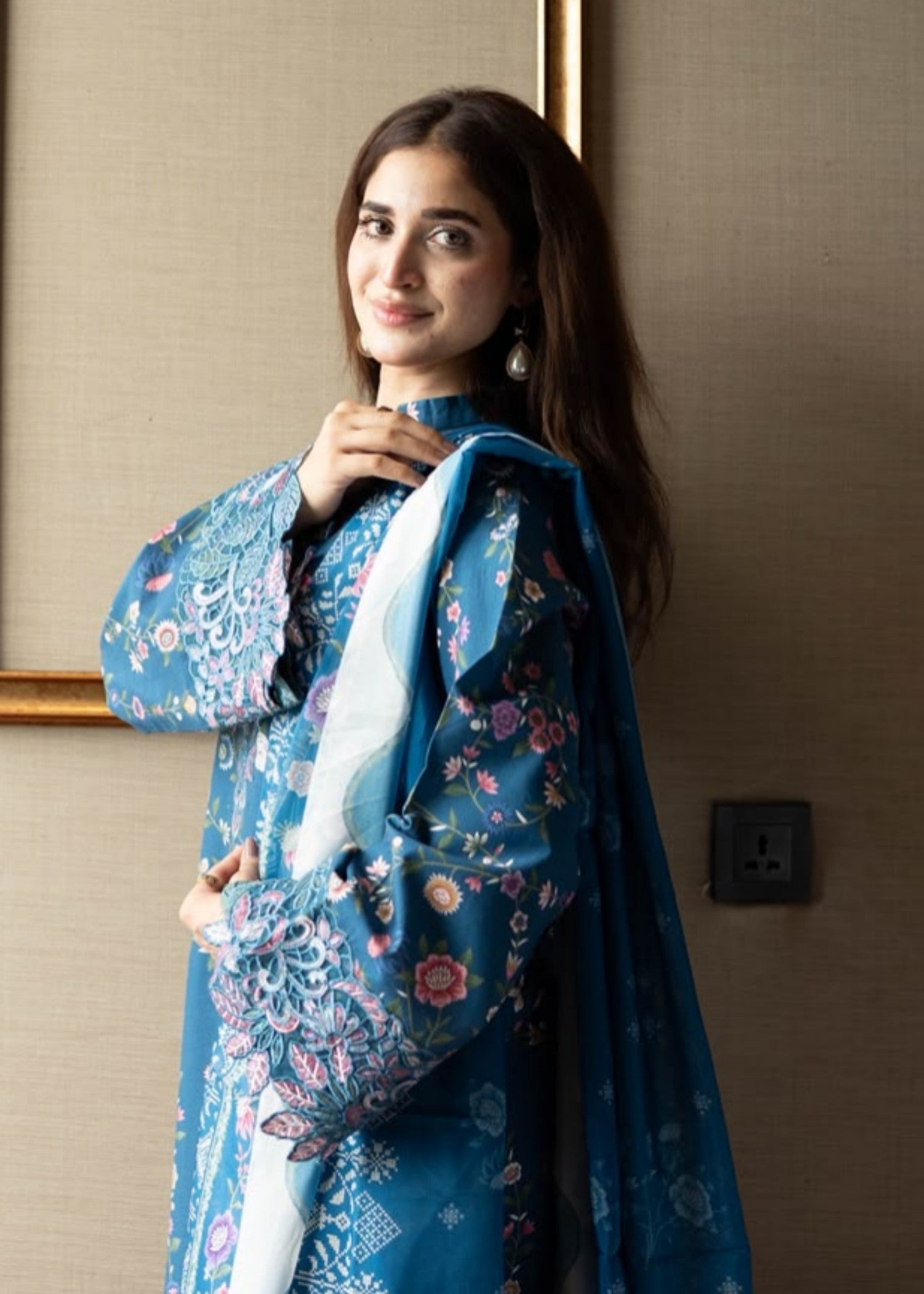 lawn Kurta Set in Navy blue
