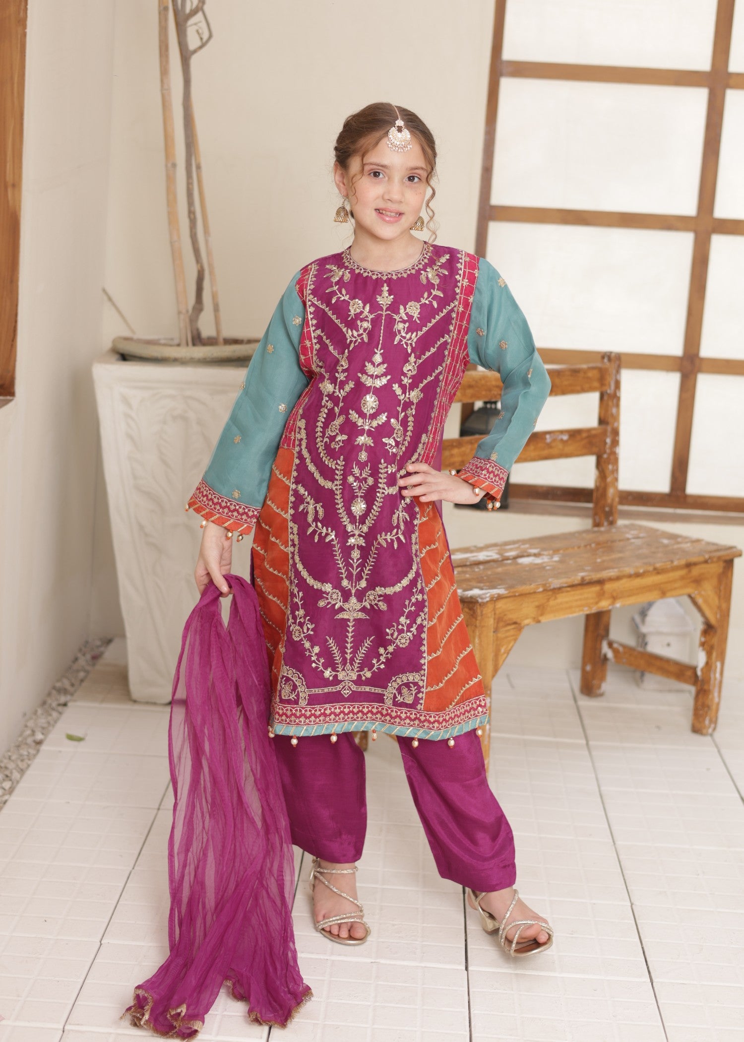 organza Kurta Set in Magenta
