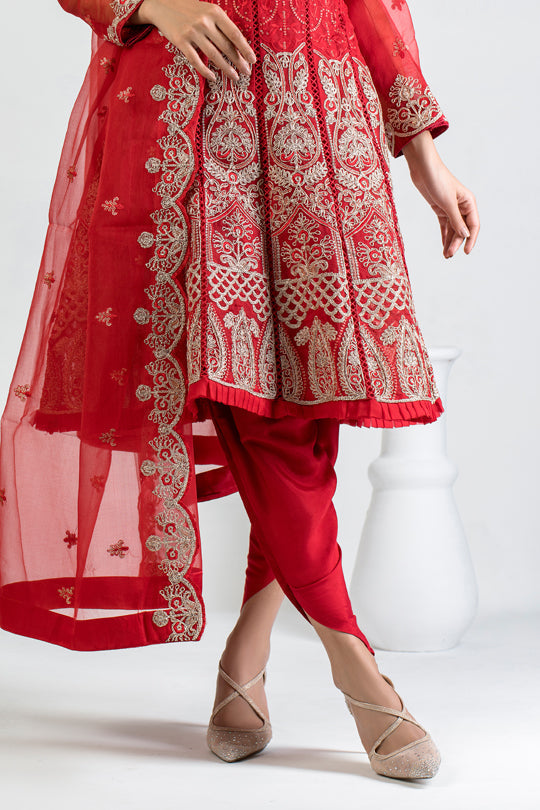 organza Short Frock in Red