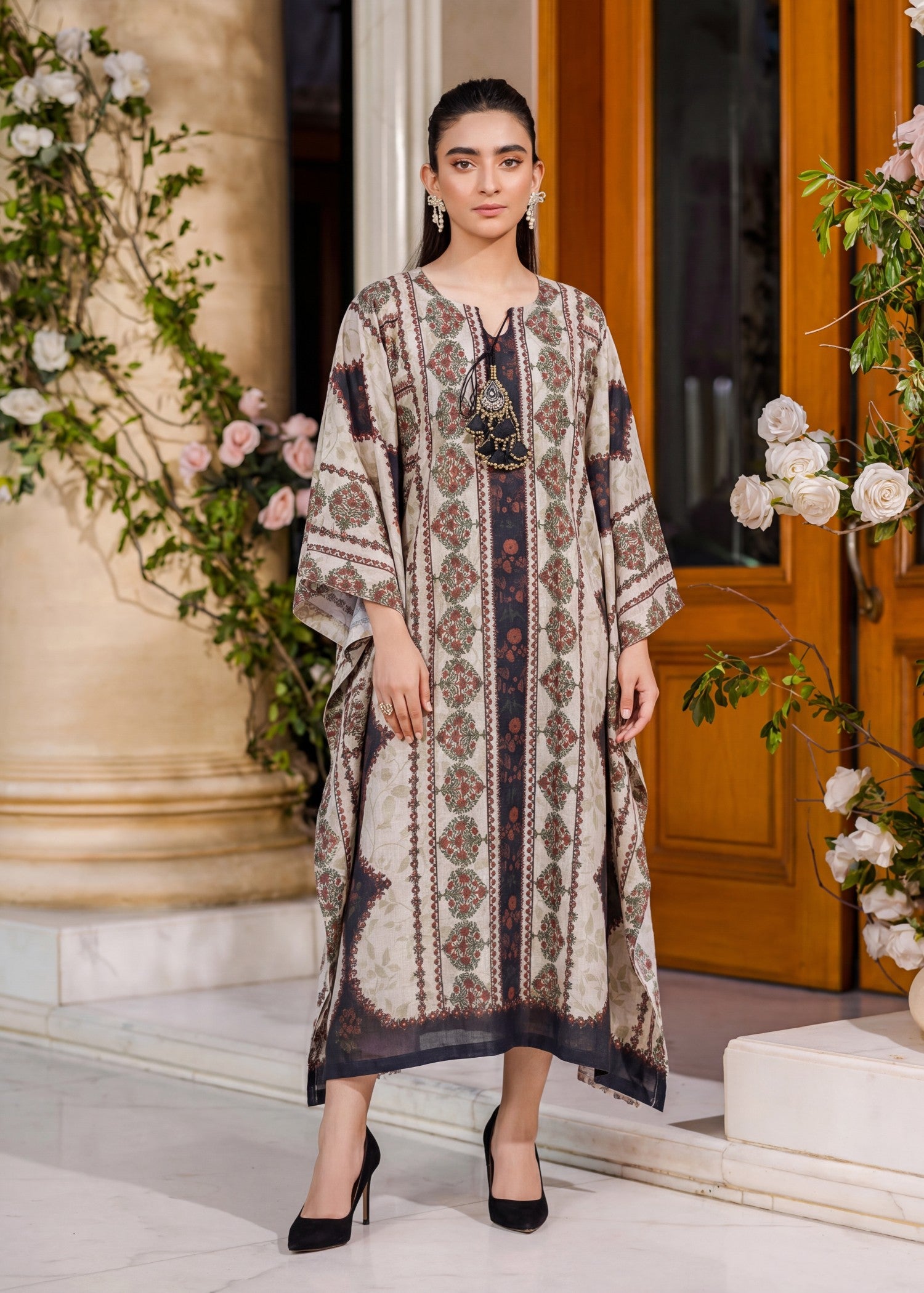 textured lawn Kaftan in Multi