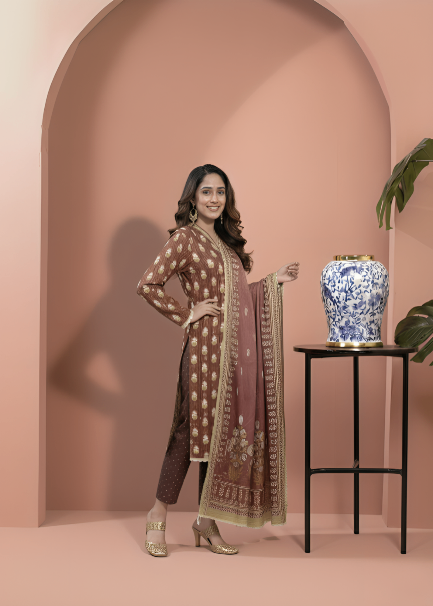khaddar Kurta Set in Brown