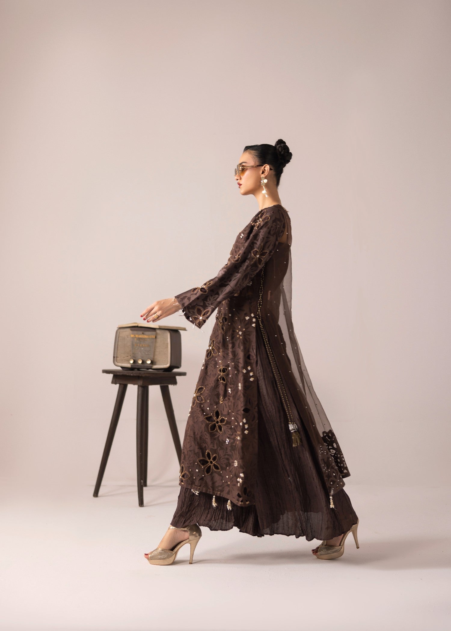poly organza Sharara in Brunette brown