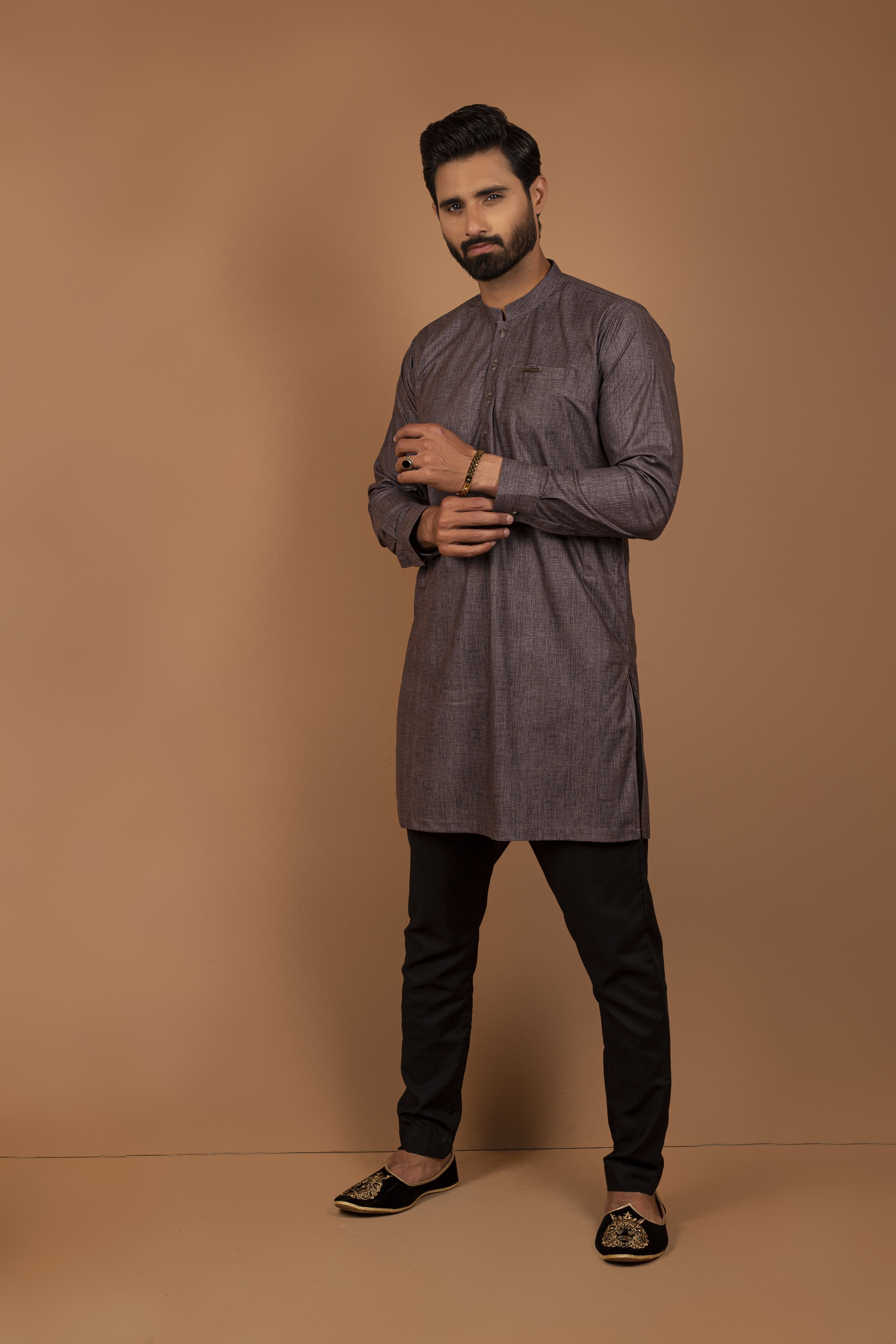 cotton Kurta Set in Dark grey