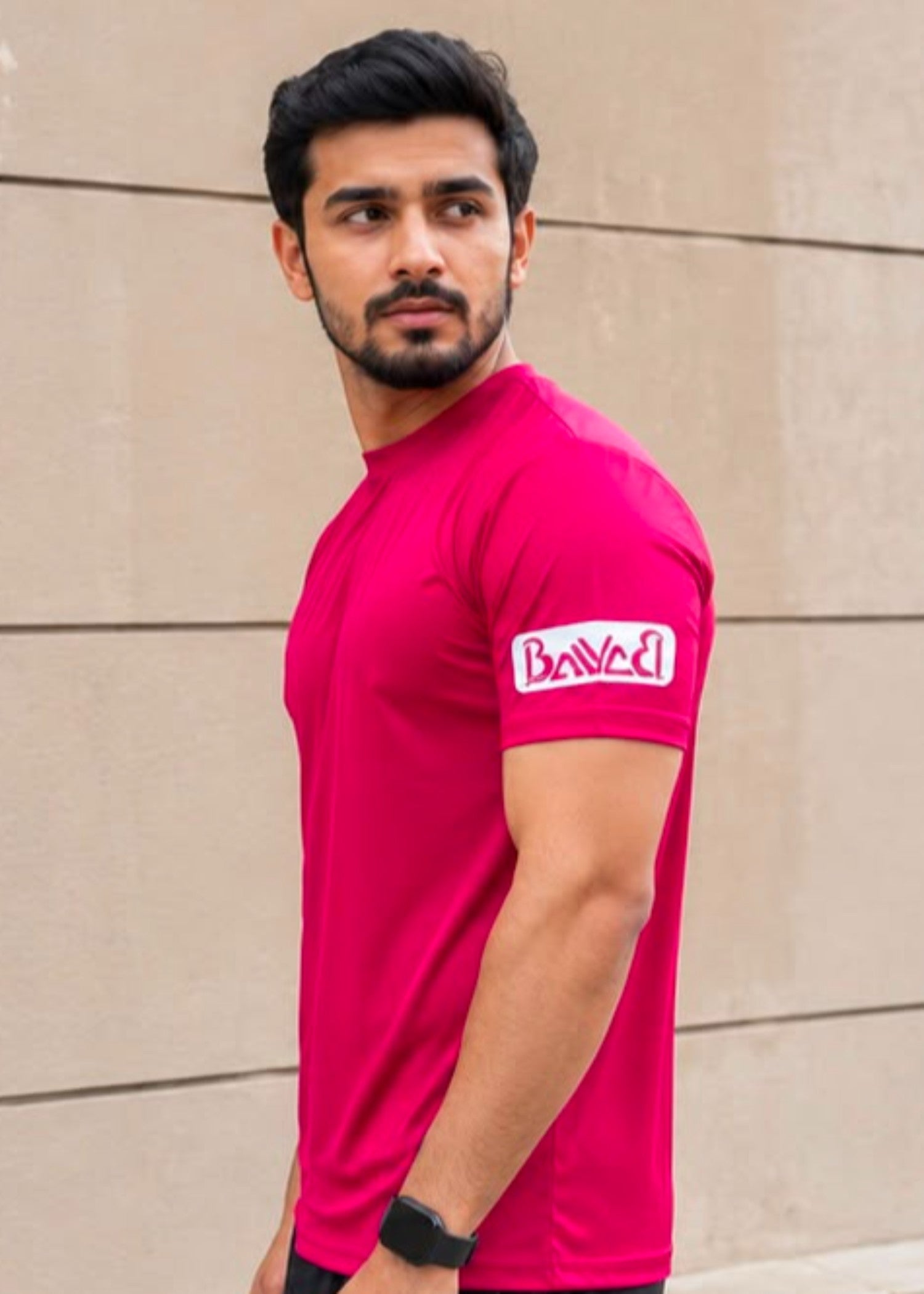polyester-spandex T Shirt in Coral red