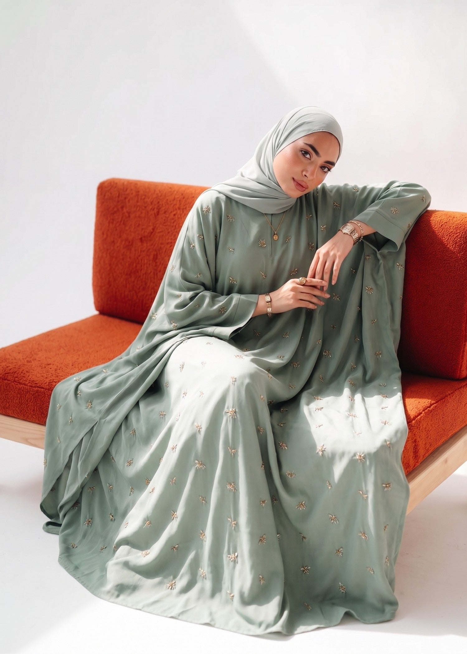 crinkle Abaya in Sage green