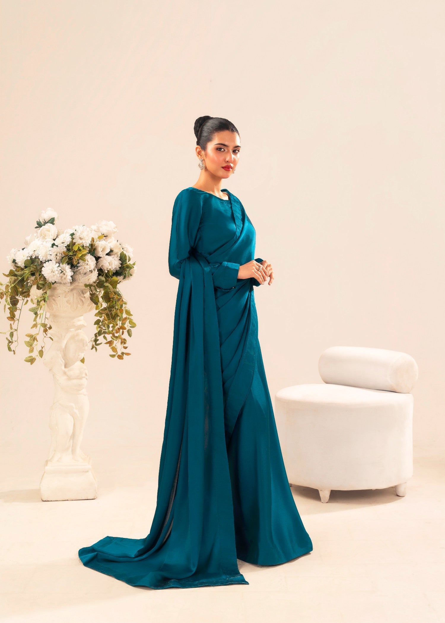 poly silk Saree in Teal