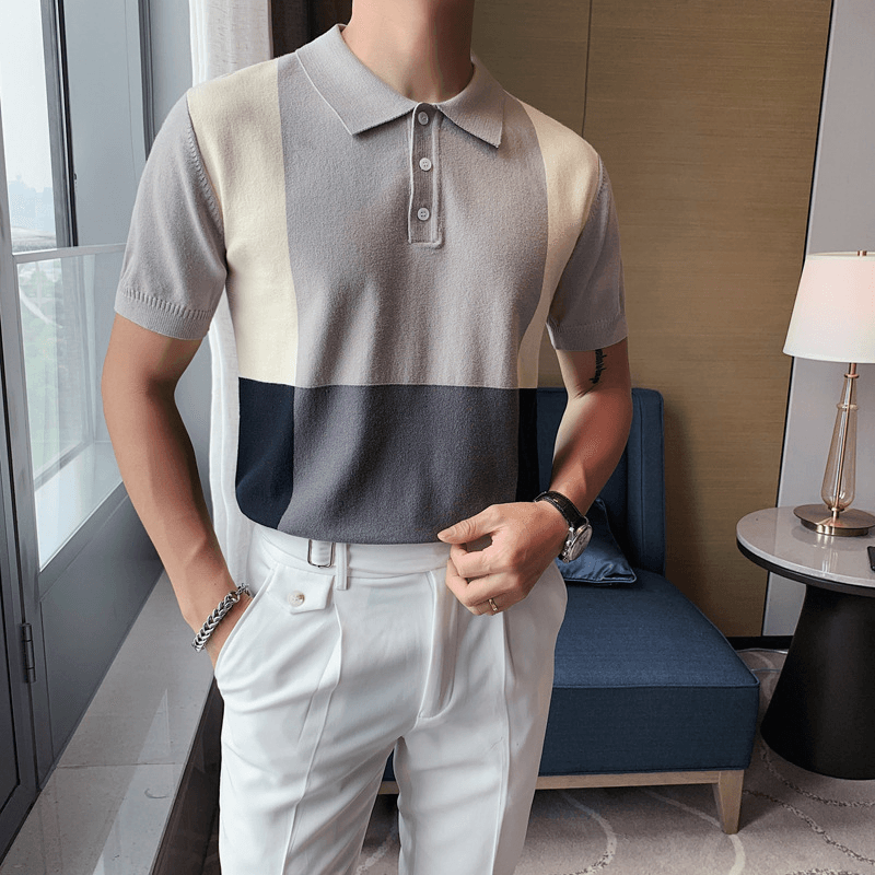 British Men'S POLO Shirt, Trendy Slim Ice Silk T-Shirt