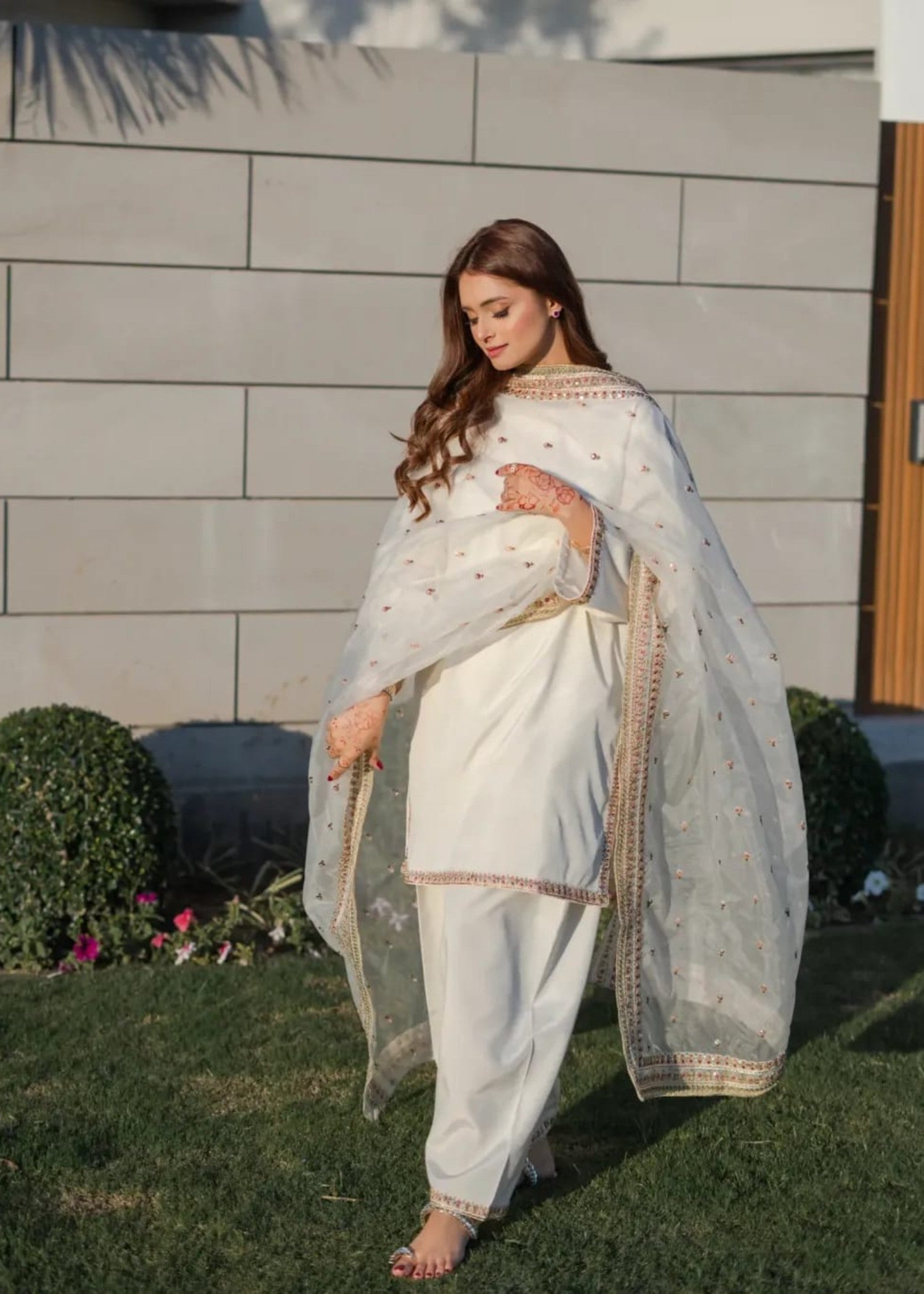 indian raw silk Kurta Set in White