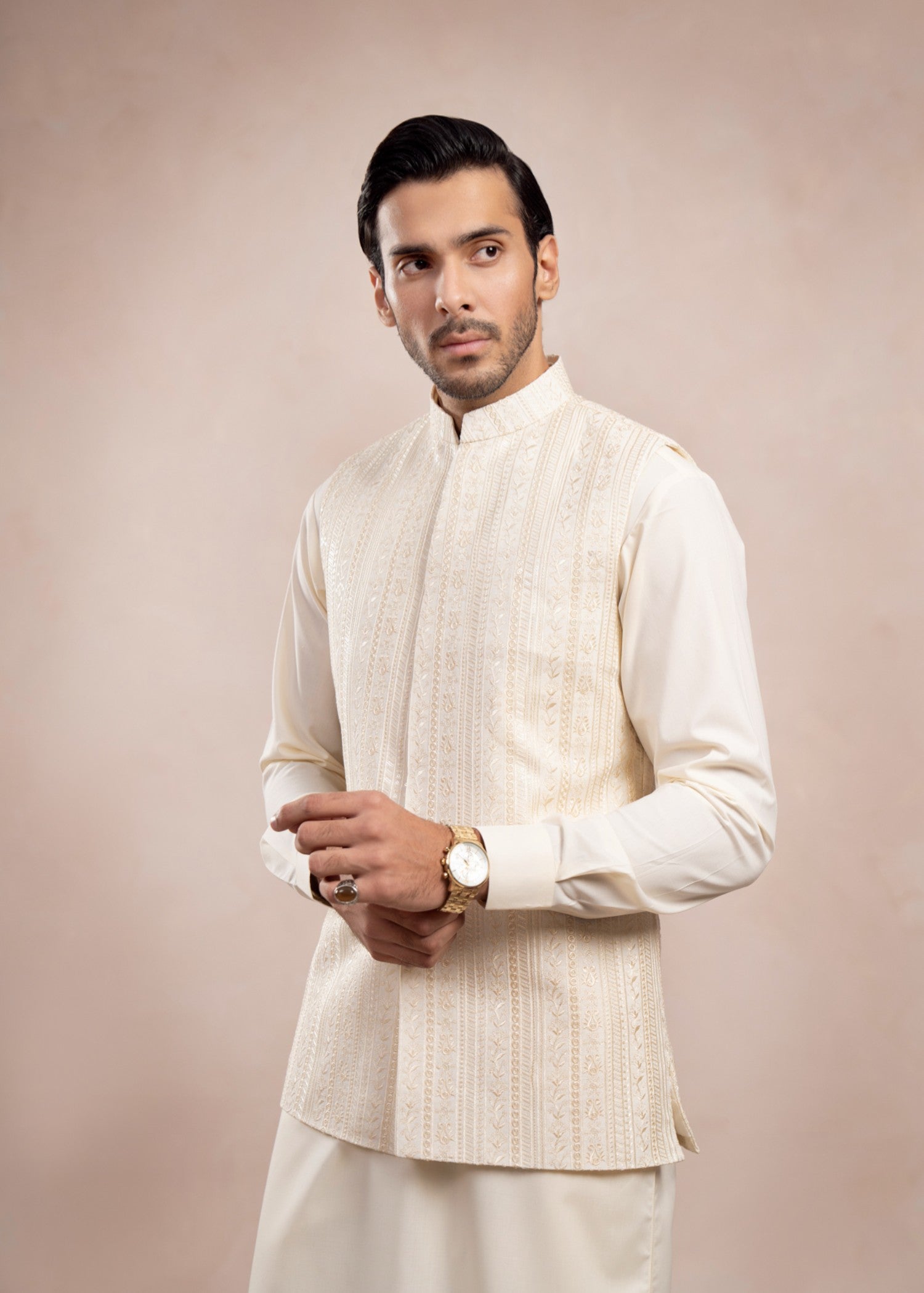 raw silk Waistcoat in Floral white