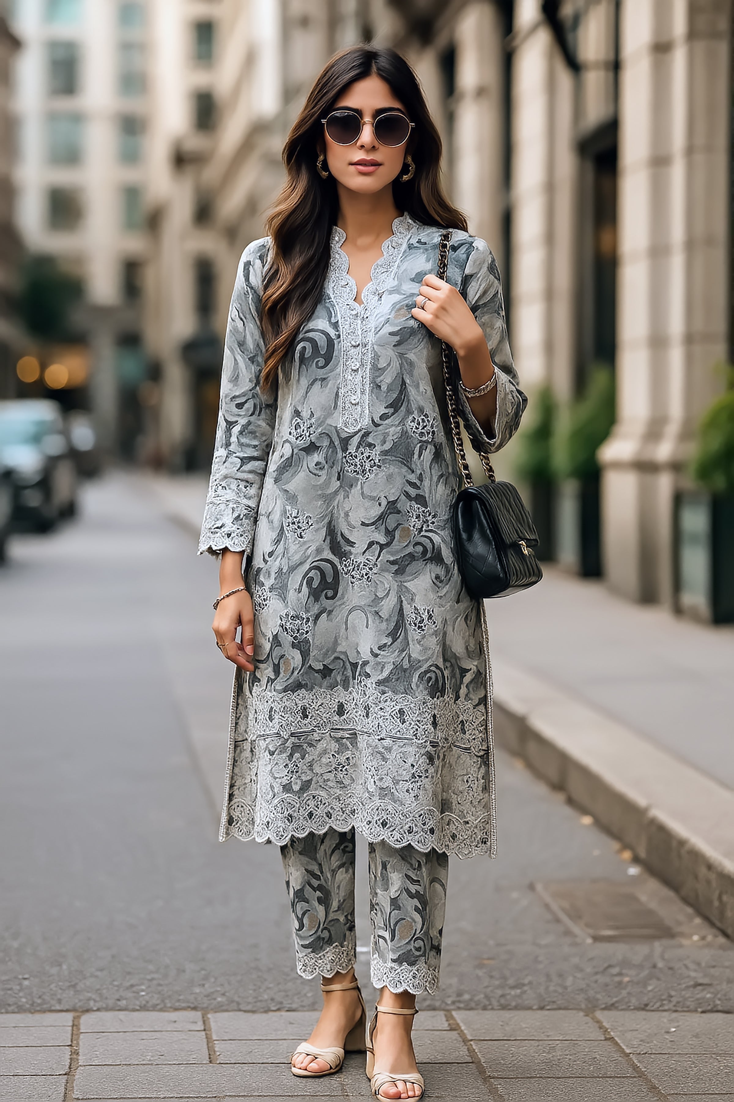 cambric Kurta Set in Graphite
