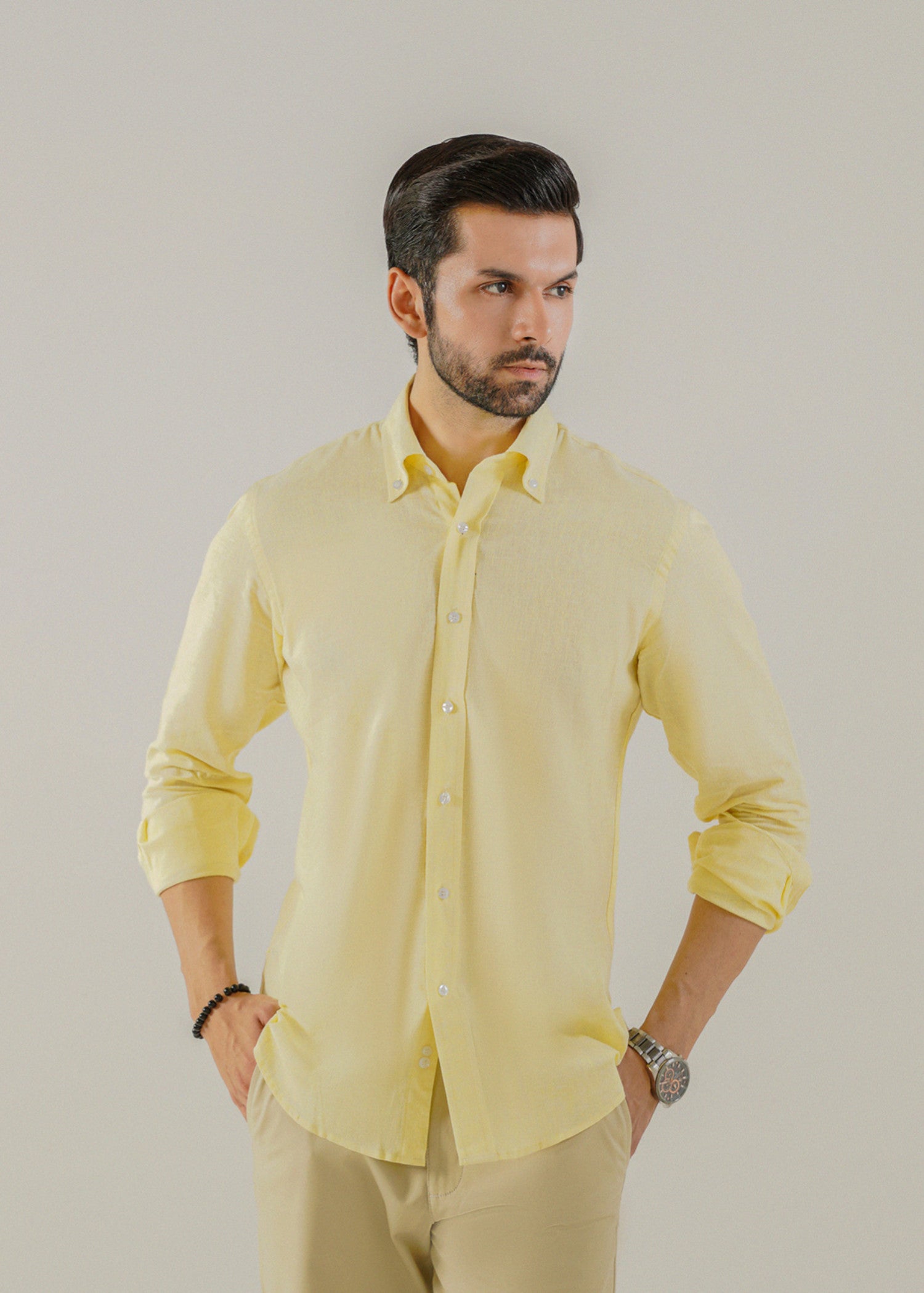 linen Casual Shirt in Pale yellow