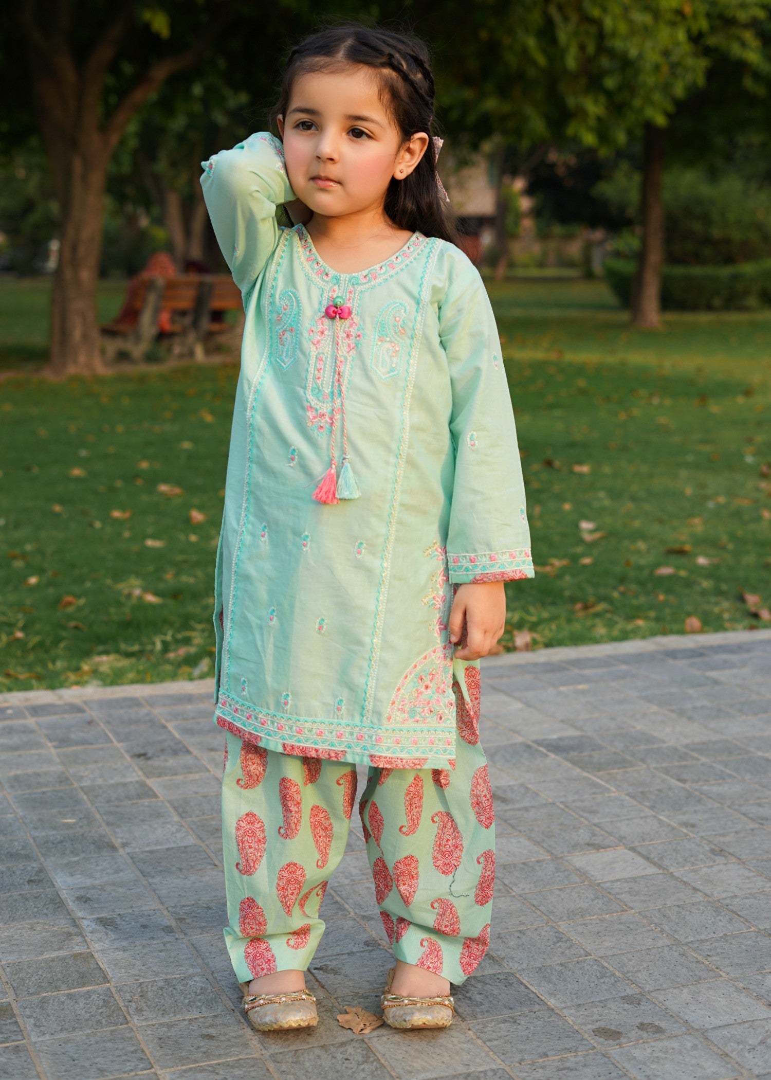 cotton Kurta Set in Pastel green