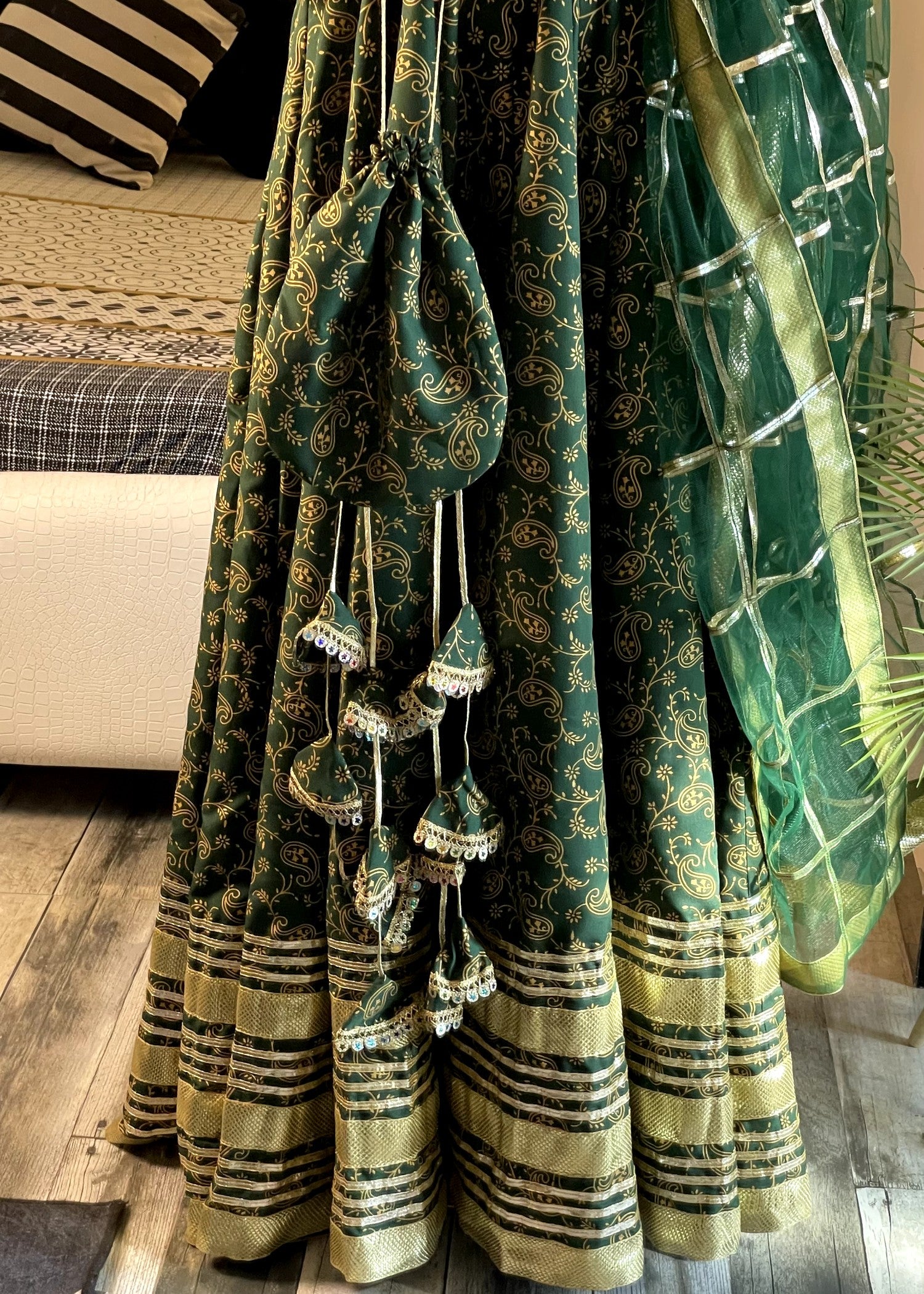 satin silk Anarkali in Bottle green