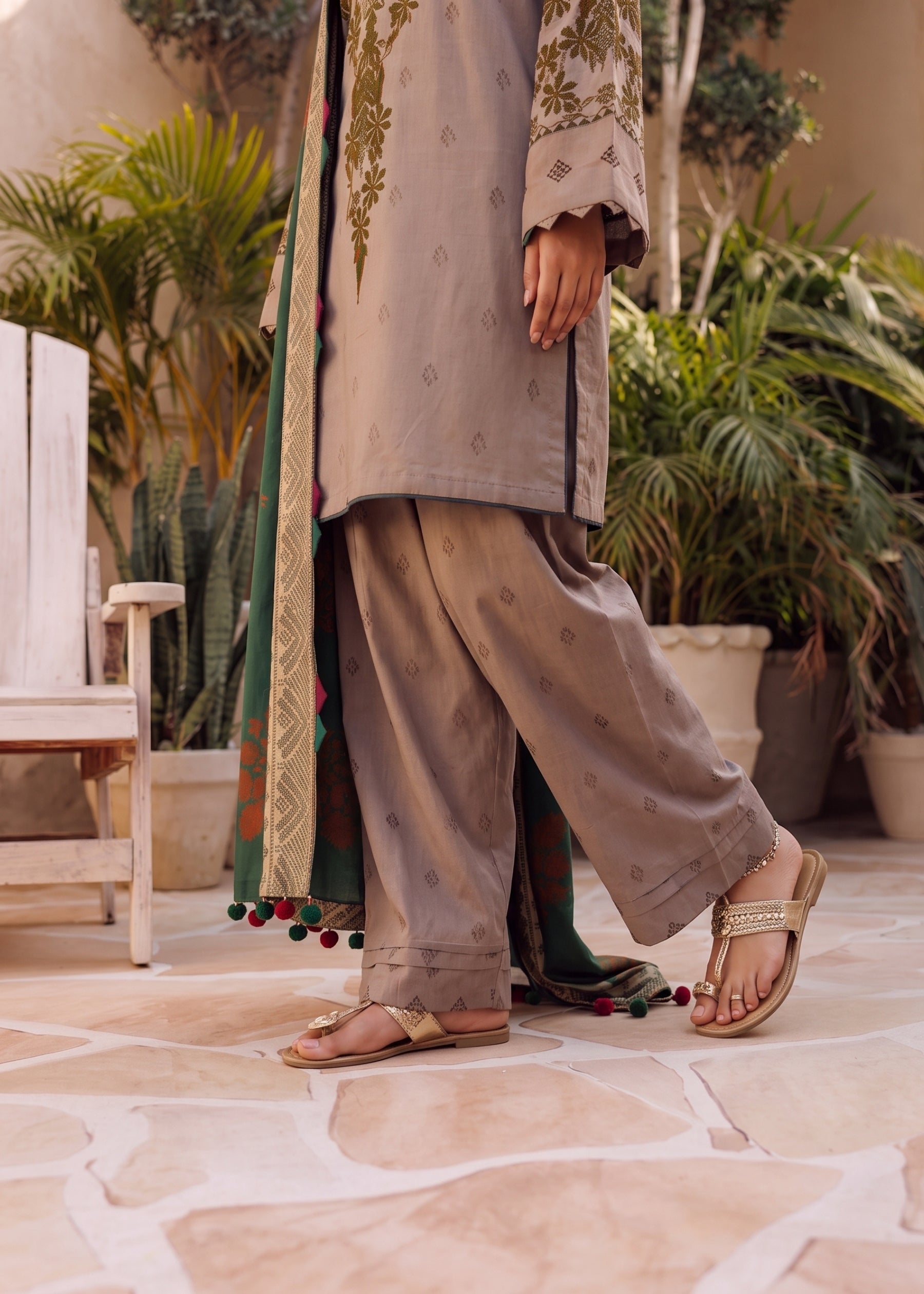 linen Kurta Set in Tan brown