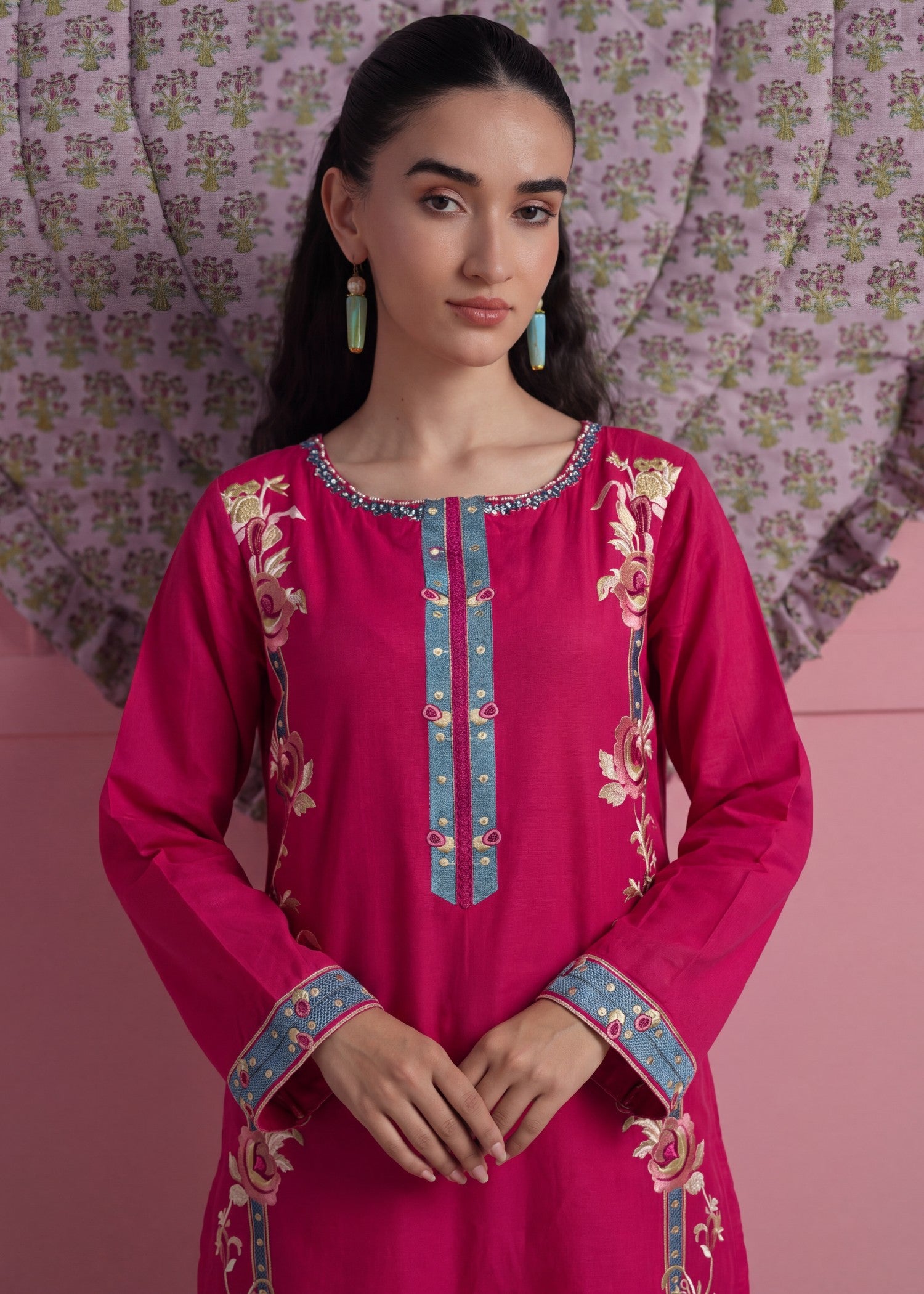 lawn Kurta Set in Crimson