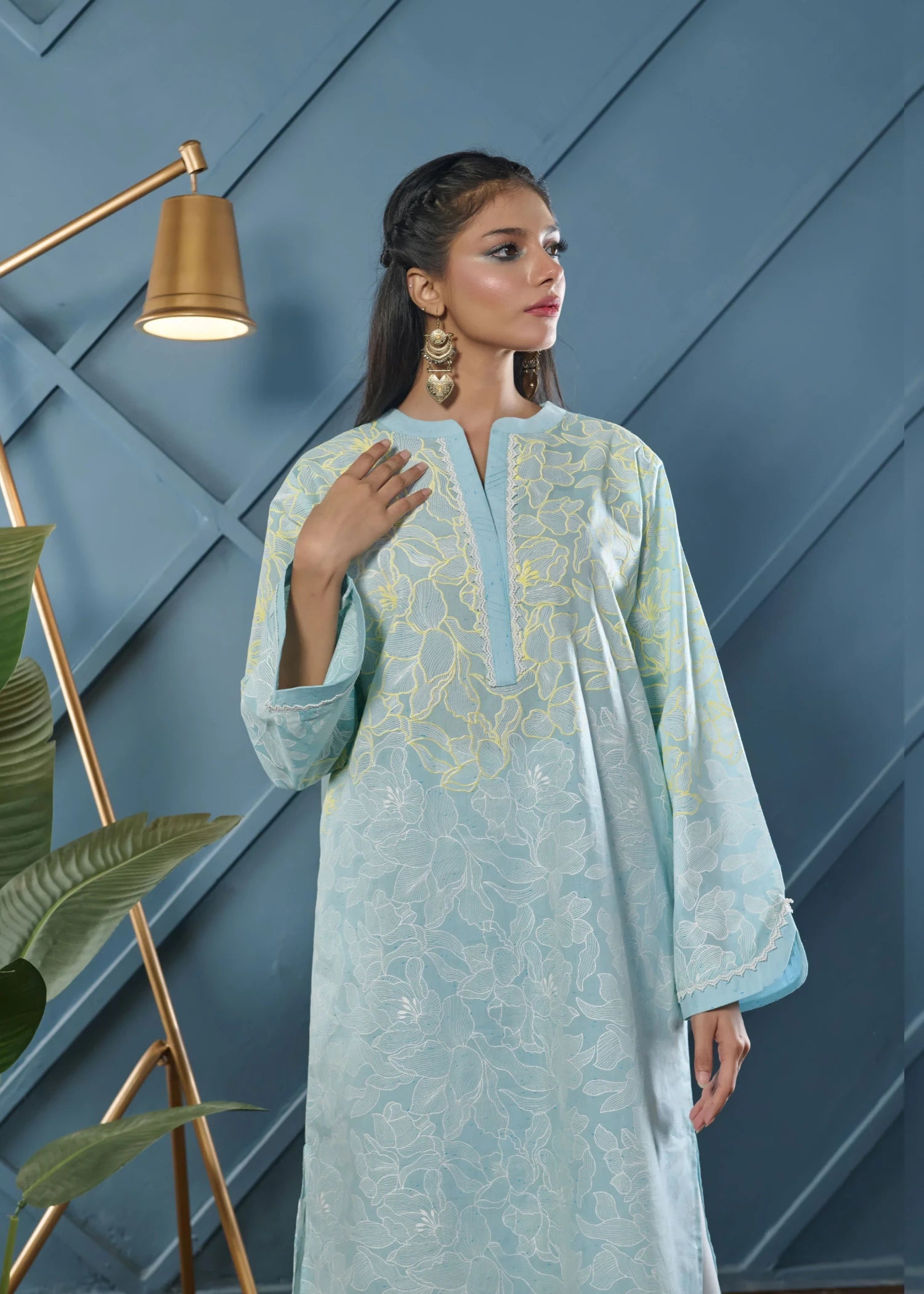 cotton Kurti in Ice blue