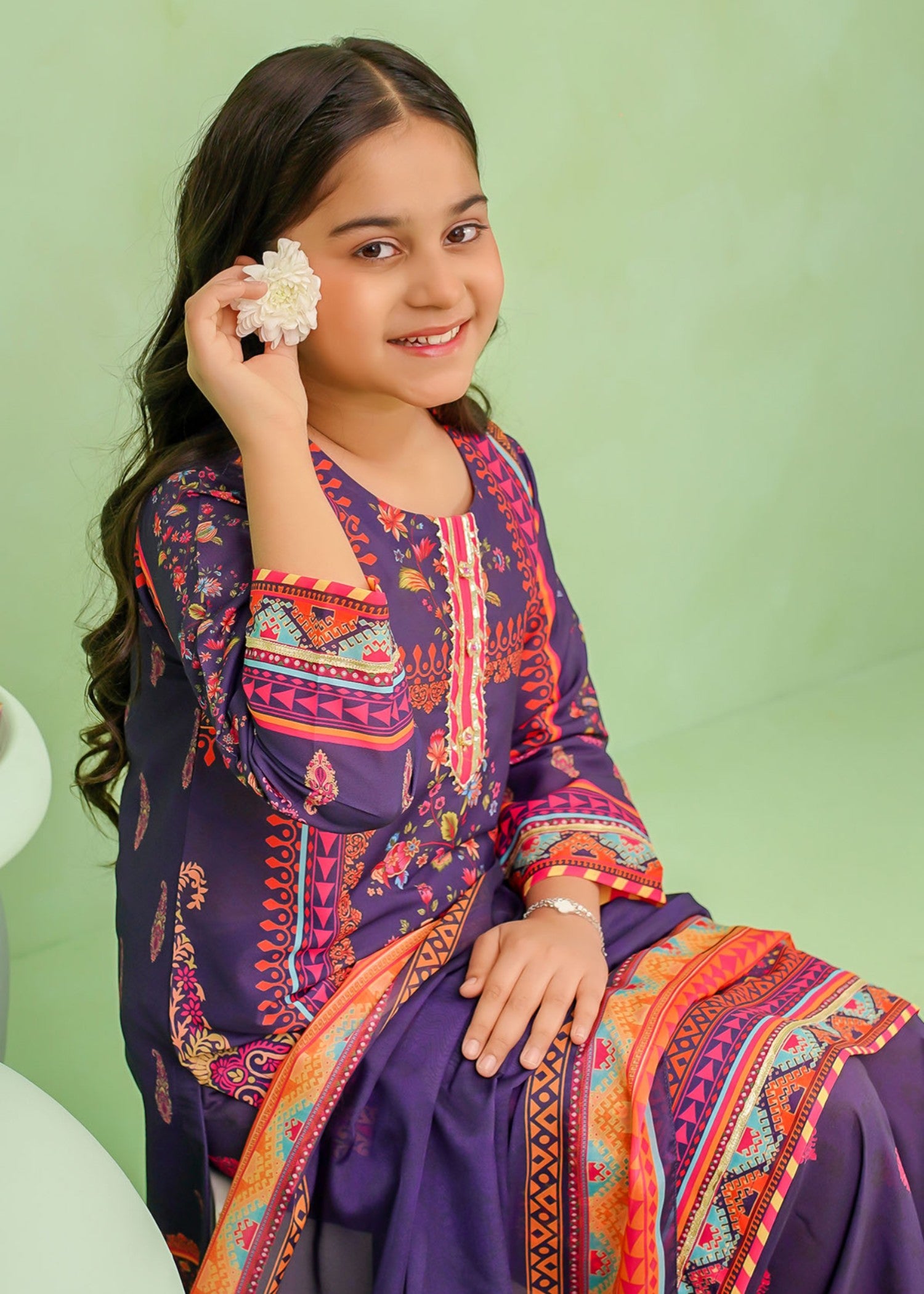 poly lawn Kurta Set in Purple